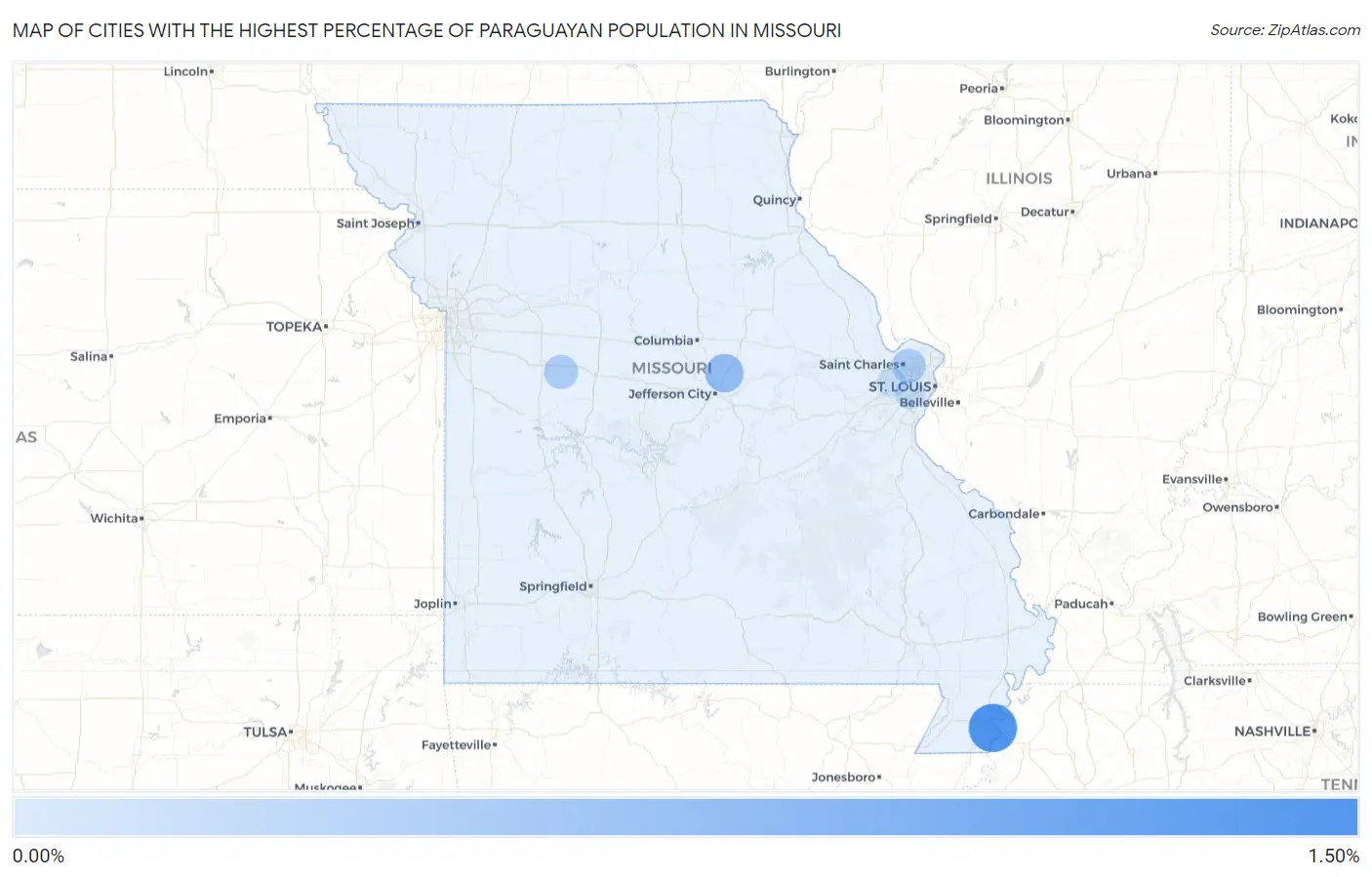 Cities with the Highest Percentage of Paraguayan Population in Missouri Map