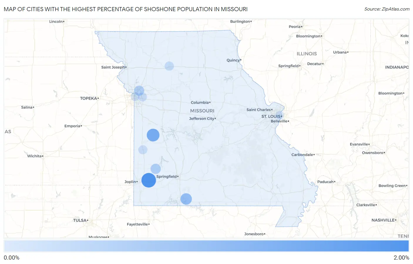 Cities with the Highest Percentage of Shoshone Population in Missouri Map