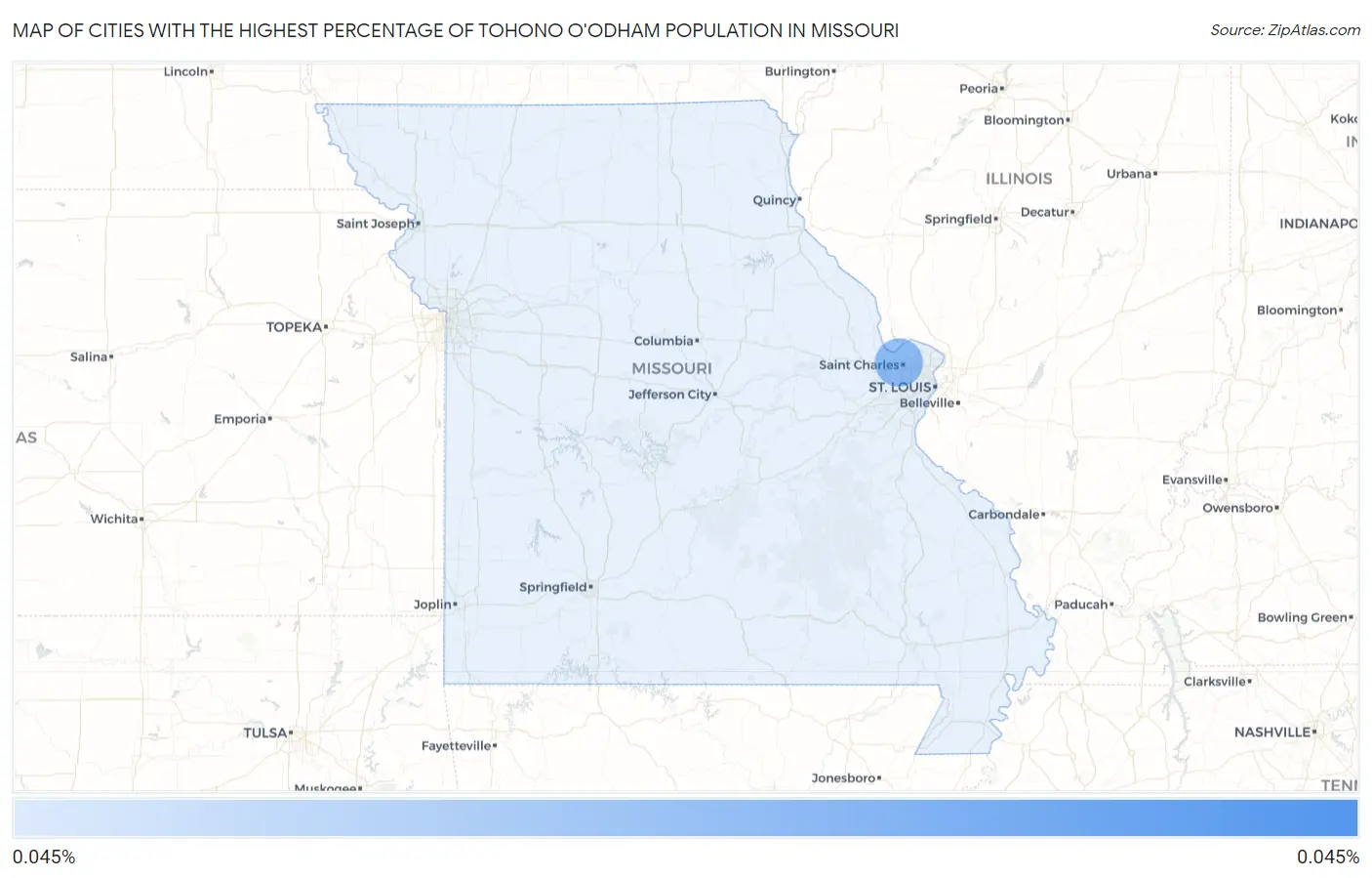 Cities with the Highest Percentage of Tohono O'Odham Population in Missouri Map