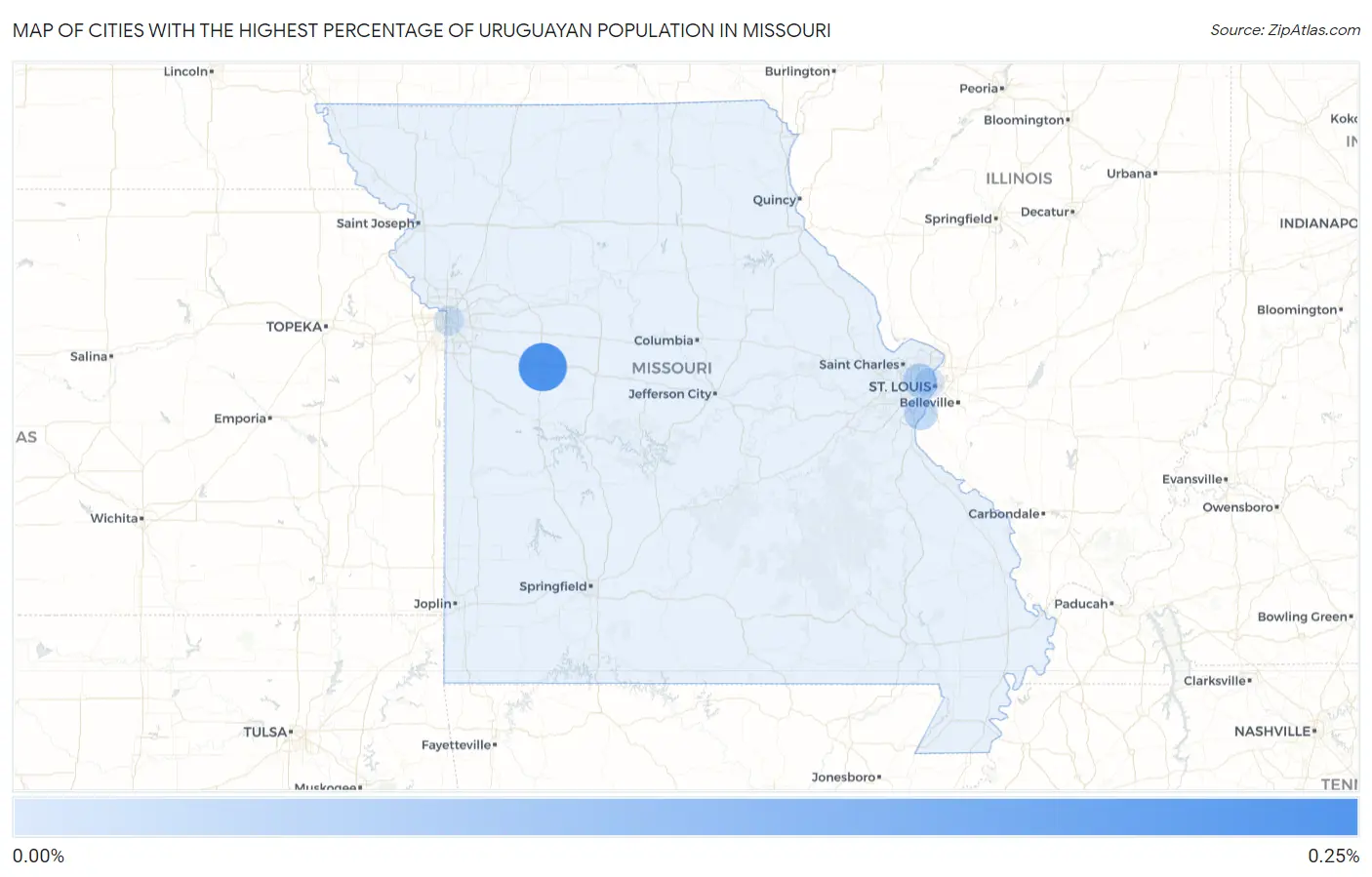 Cities with the Highest Percentage of Uruguayan Population in Missouri Map
