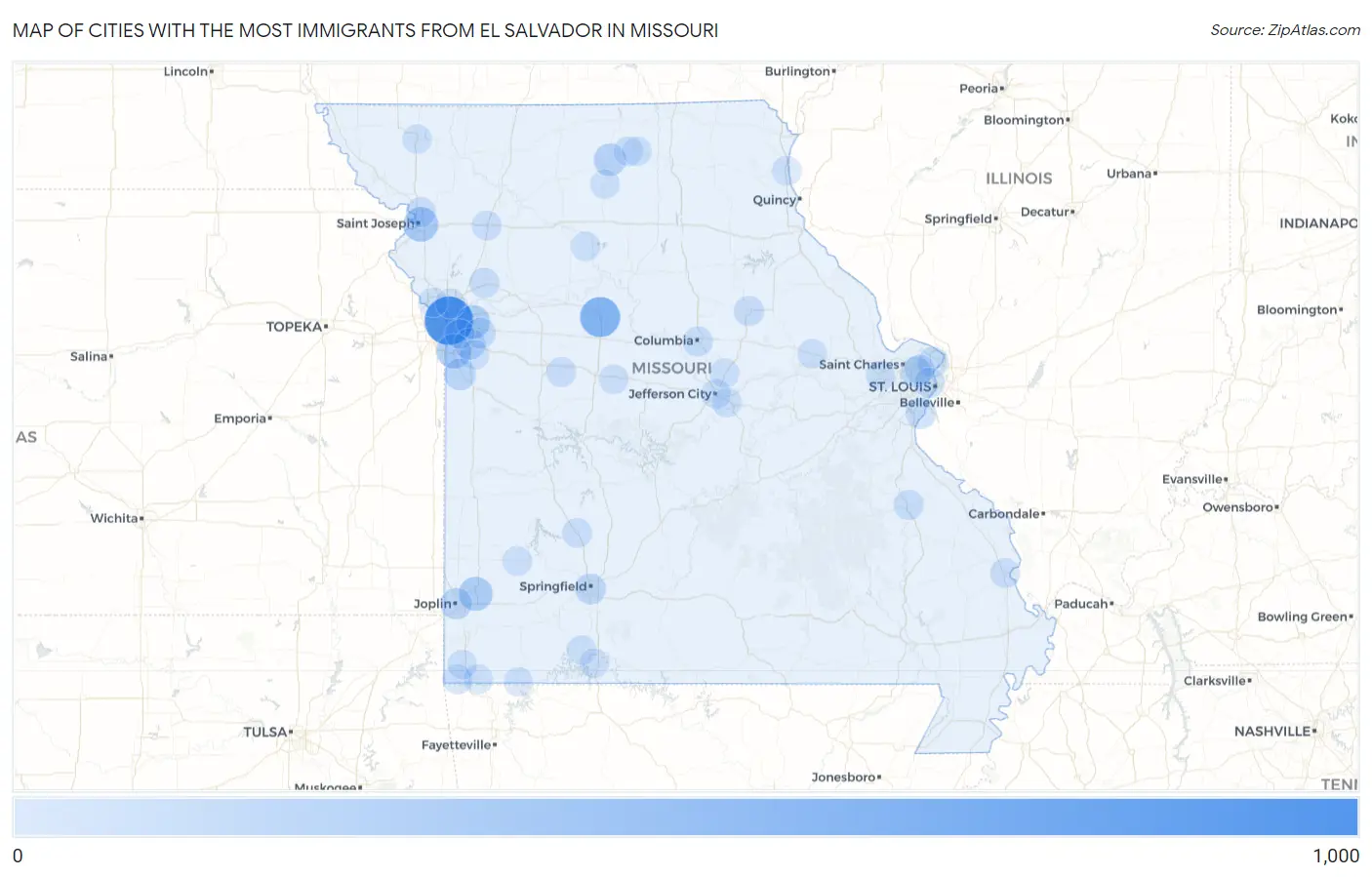 Cities with the Most Immigrants from El Salvador in Missouri Map