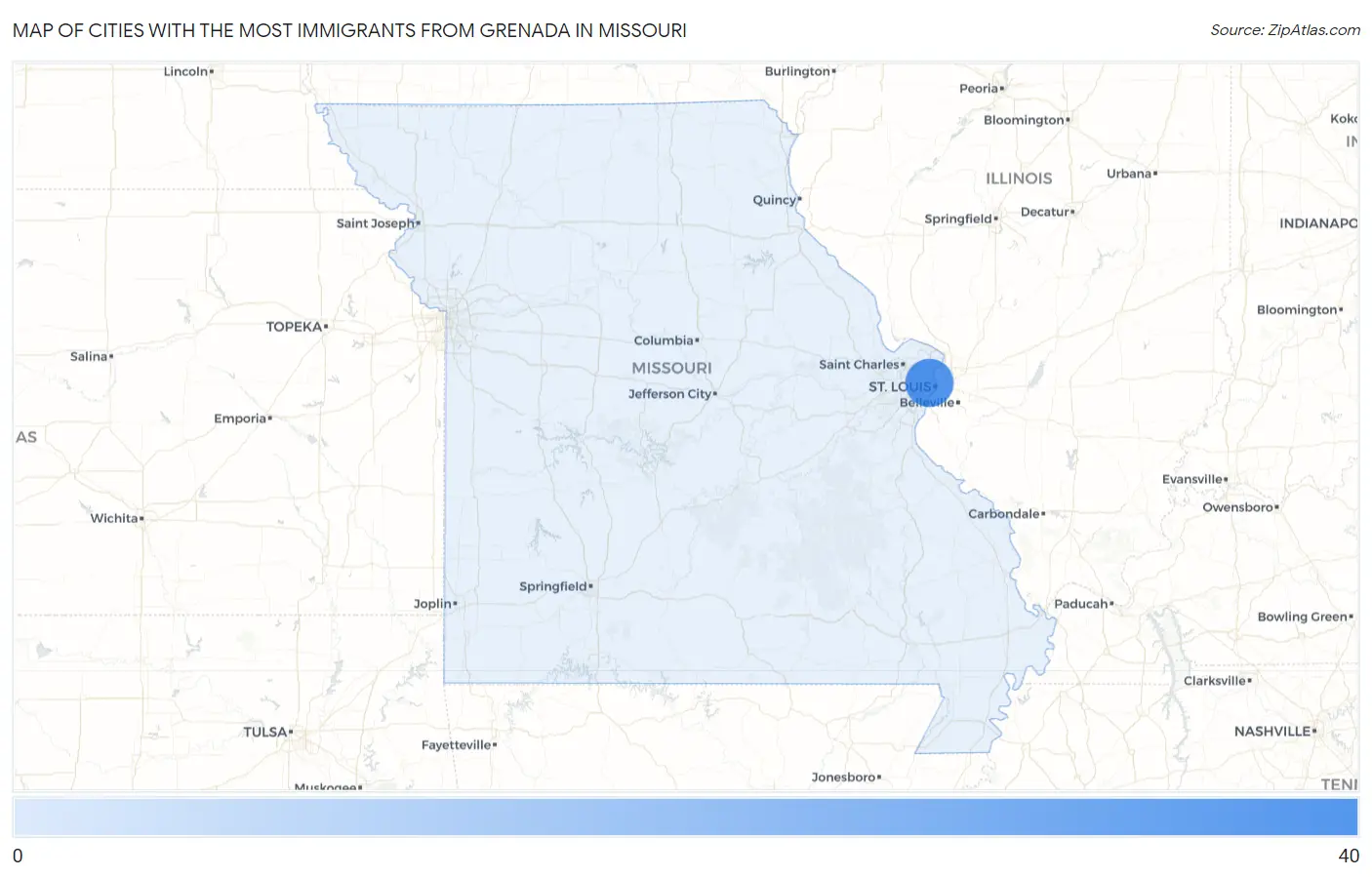 Cities with the Most Immigrants from Grenada in Missouri Map