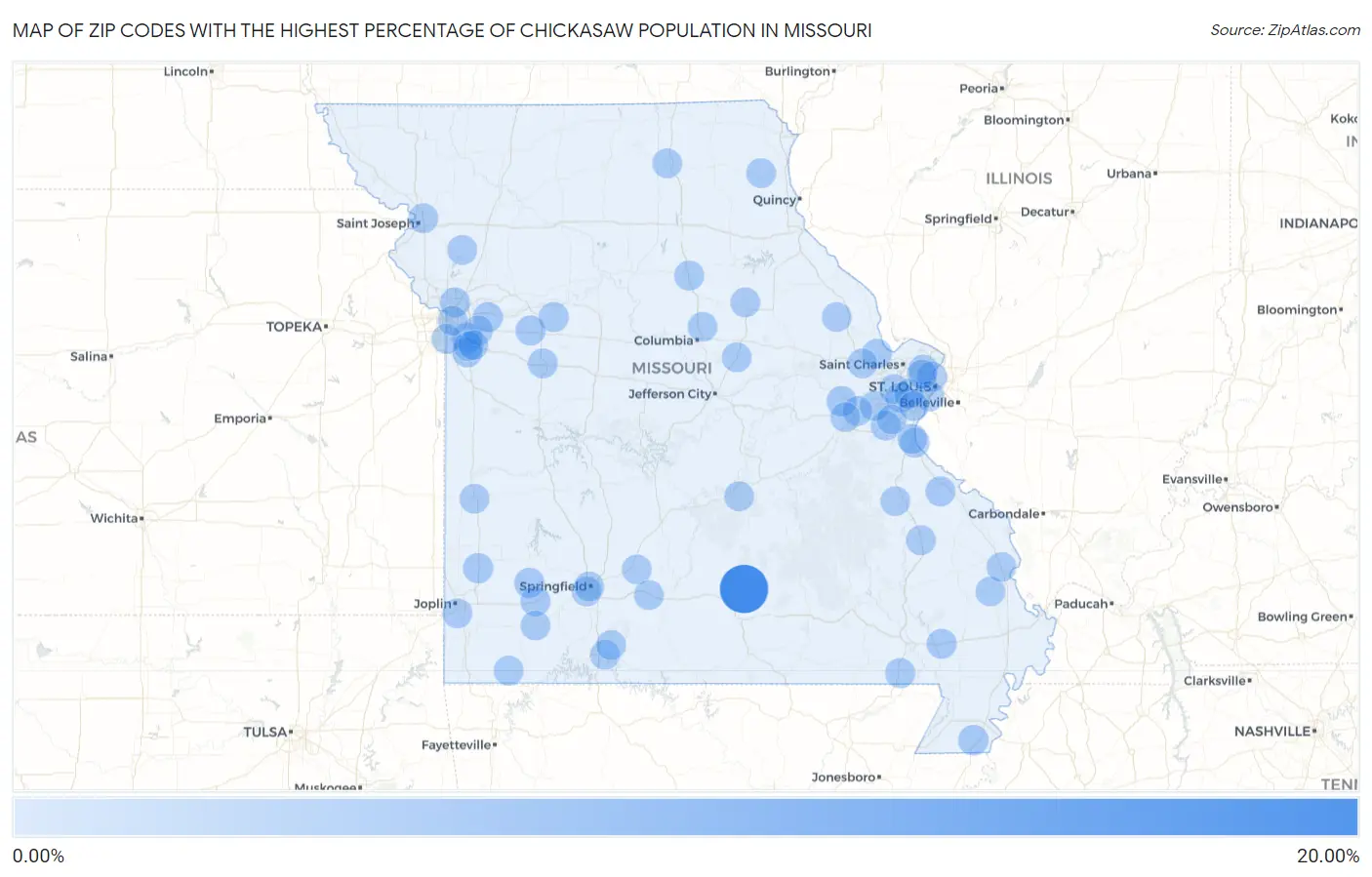 Zip Codes with the Highest Percentage of Chickasaw Population in Missouri Map