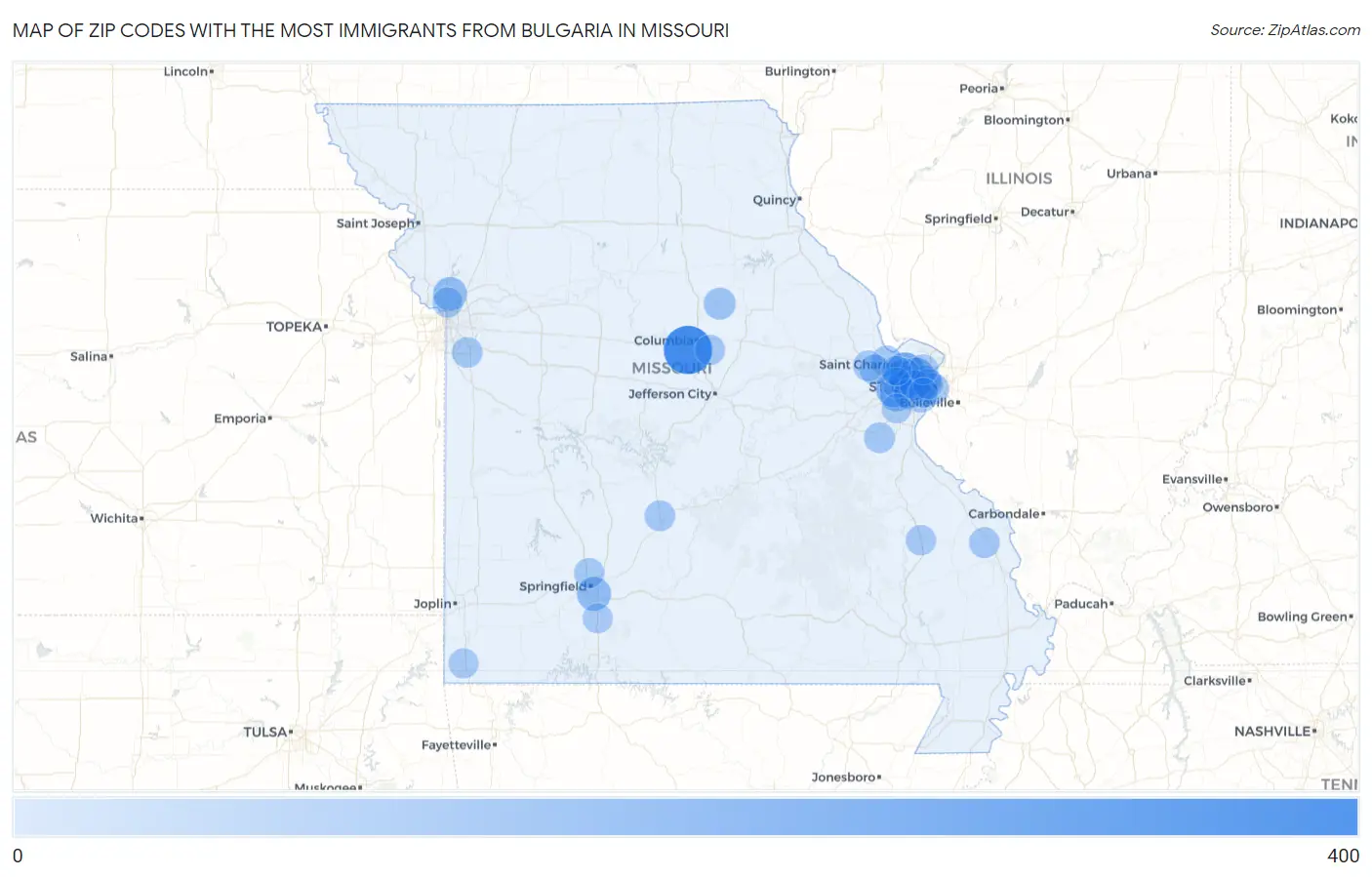 Zip Codes with the Most Immigrants from Bulgaria in Missouri Map