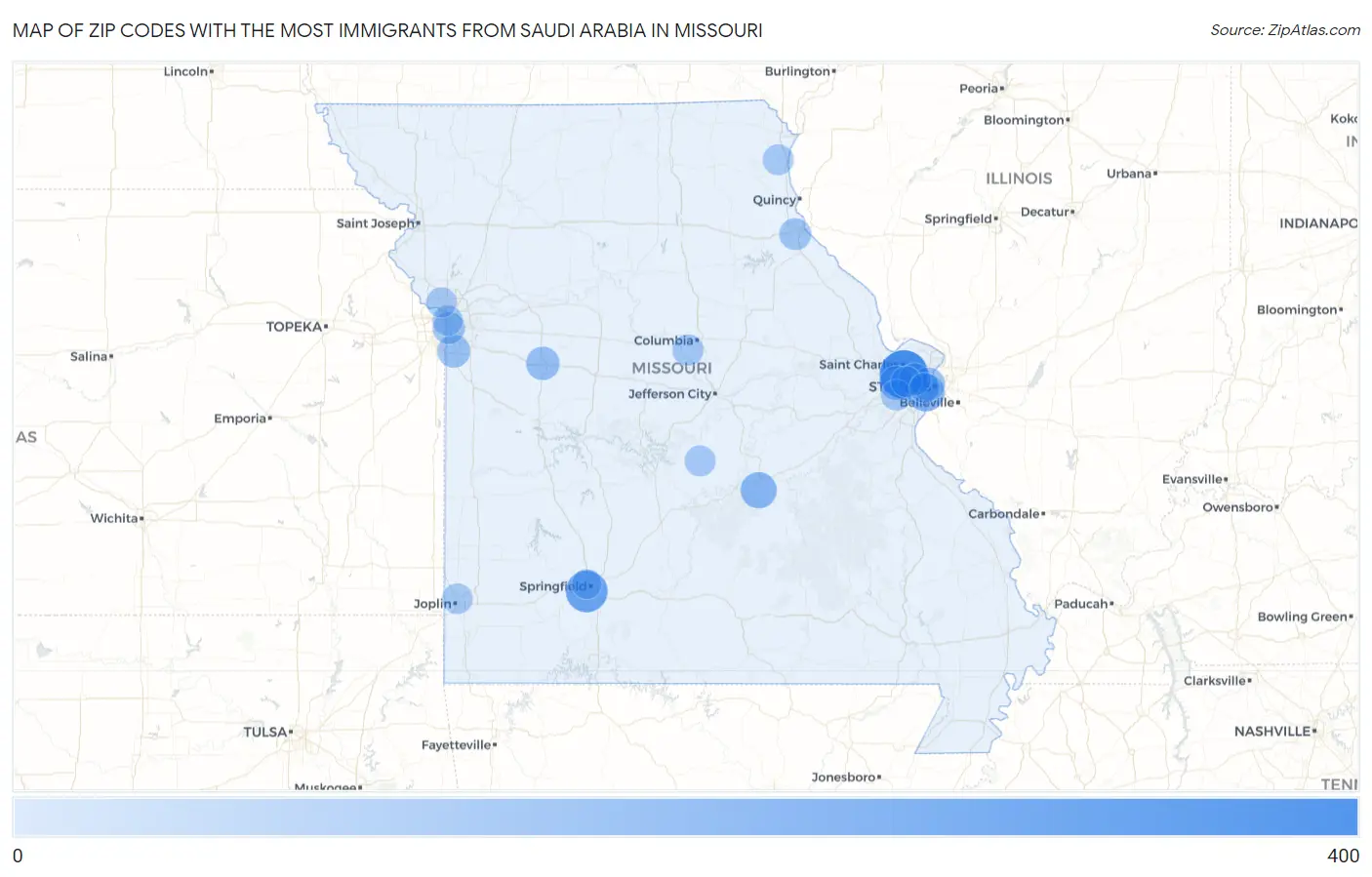 Zip Codes with the Most Immigrants from Saudi Arabia in Missouri Map