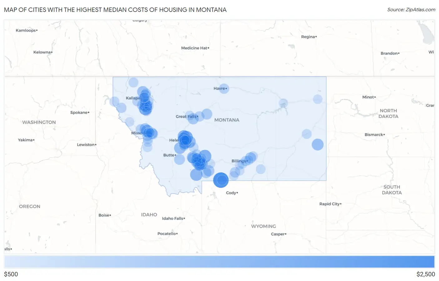 Cities with the Highest Median Costs of Housing in Montana Map