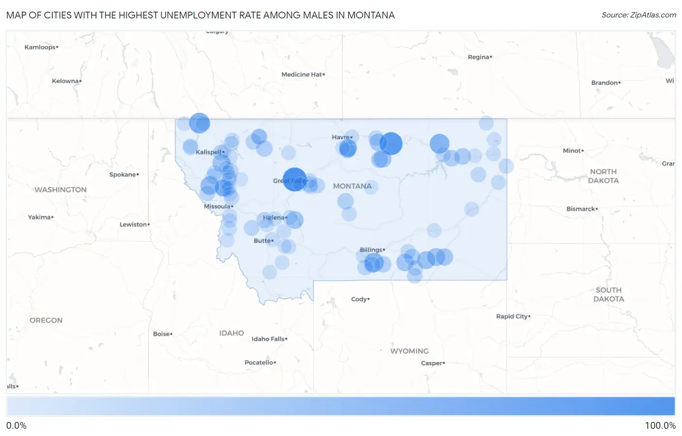 Cities with the Highest Unemployment Rate Among Males in Montana Map