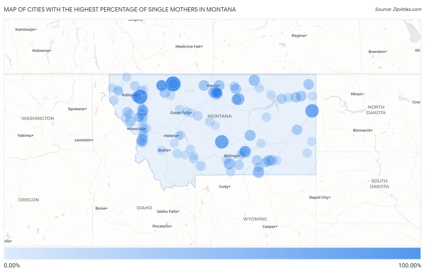 Cities with the Highest Percentage of Single Mothers in Montana Map