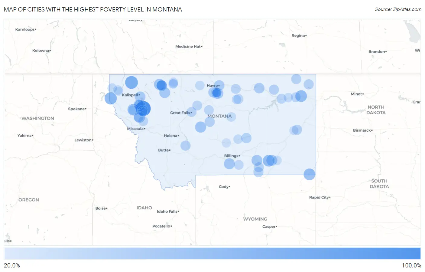 Cities with the Highest Poverty Level in Montana Map