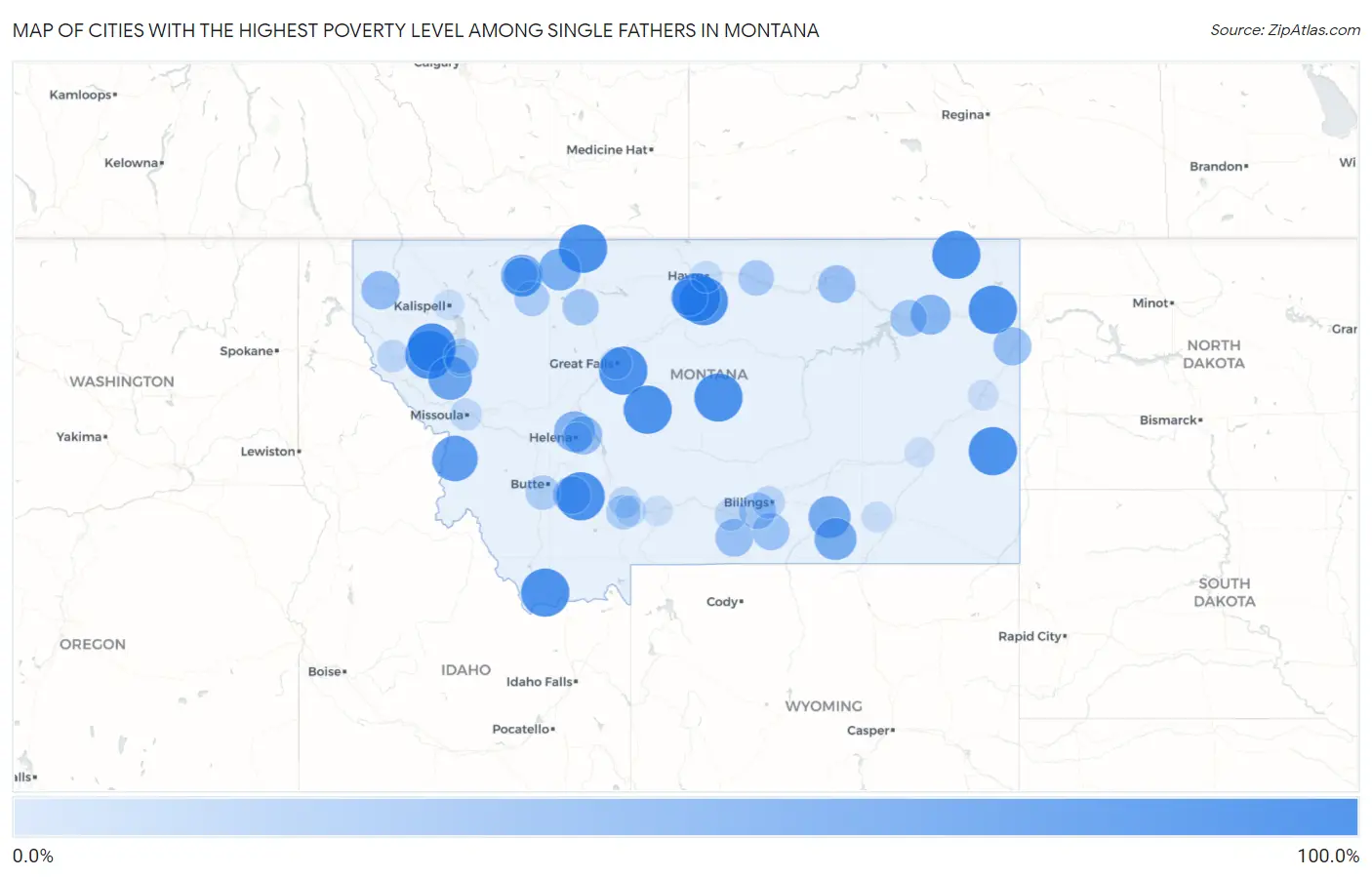 Cities with the Highest Poverty Level Among Single Fathers in Montana Map