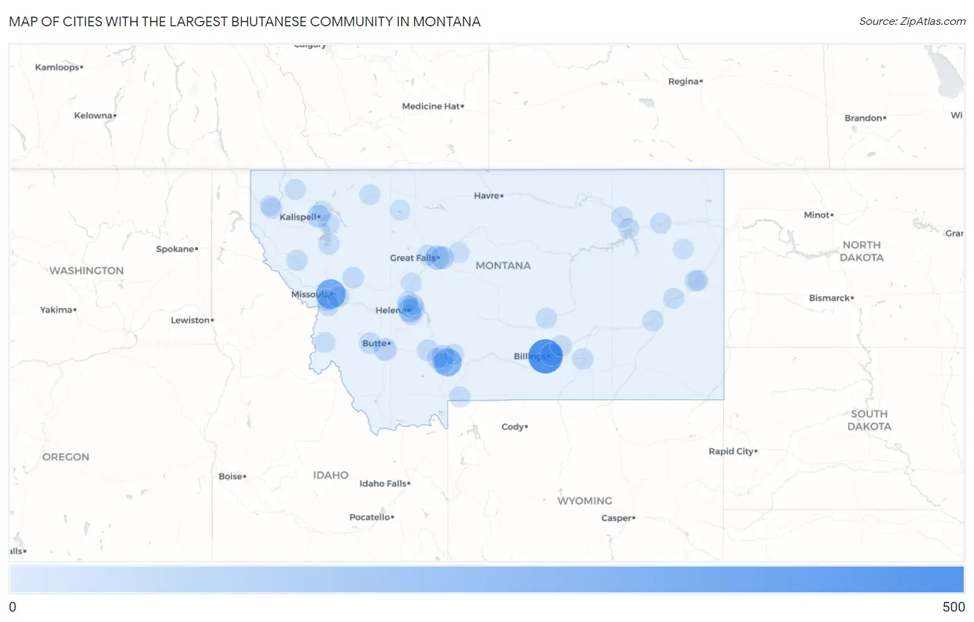 Cities with the Largest Bhutanese Community in Montana Map
