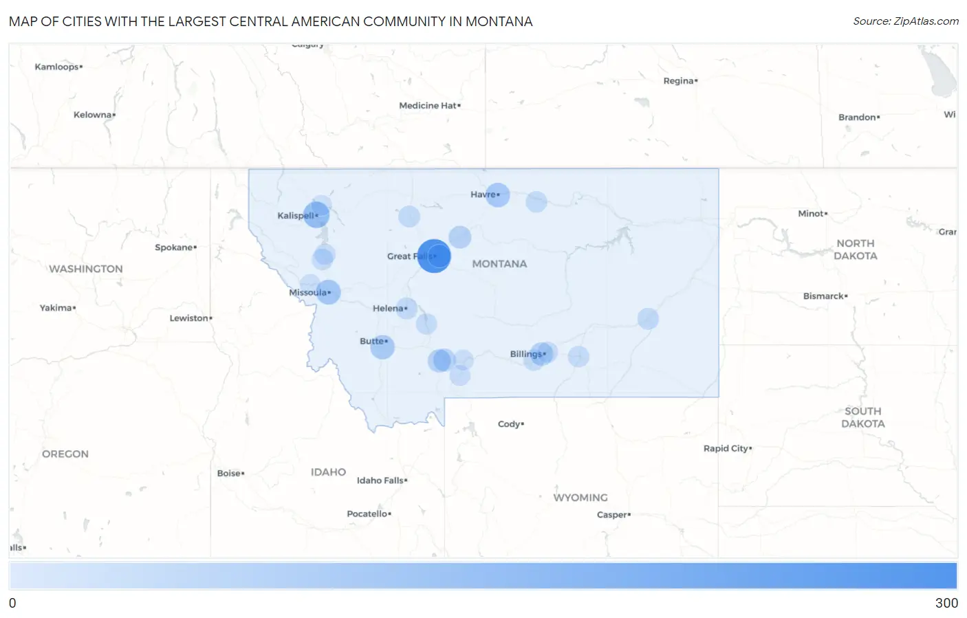 Cities with the Largest Central American Community in Montana Map