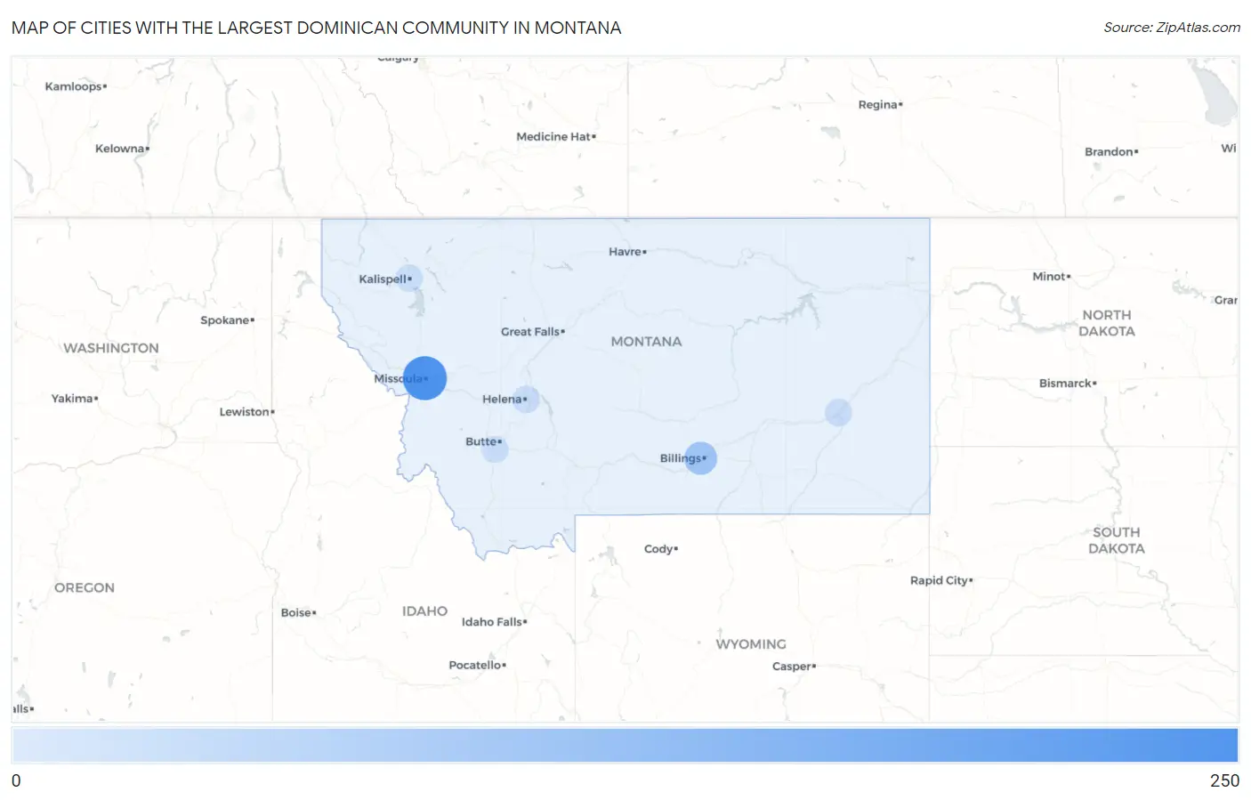 Cities with the Largest Dominican Community in Montana Map