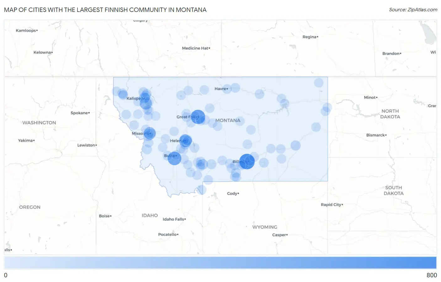 Cities with the Largest Finnish Community in Montana Map