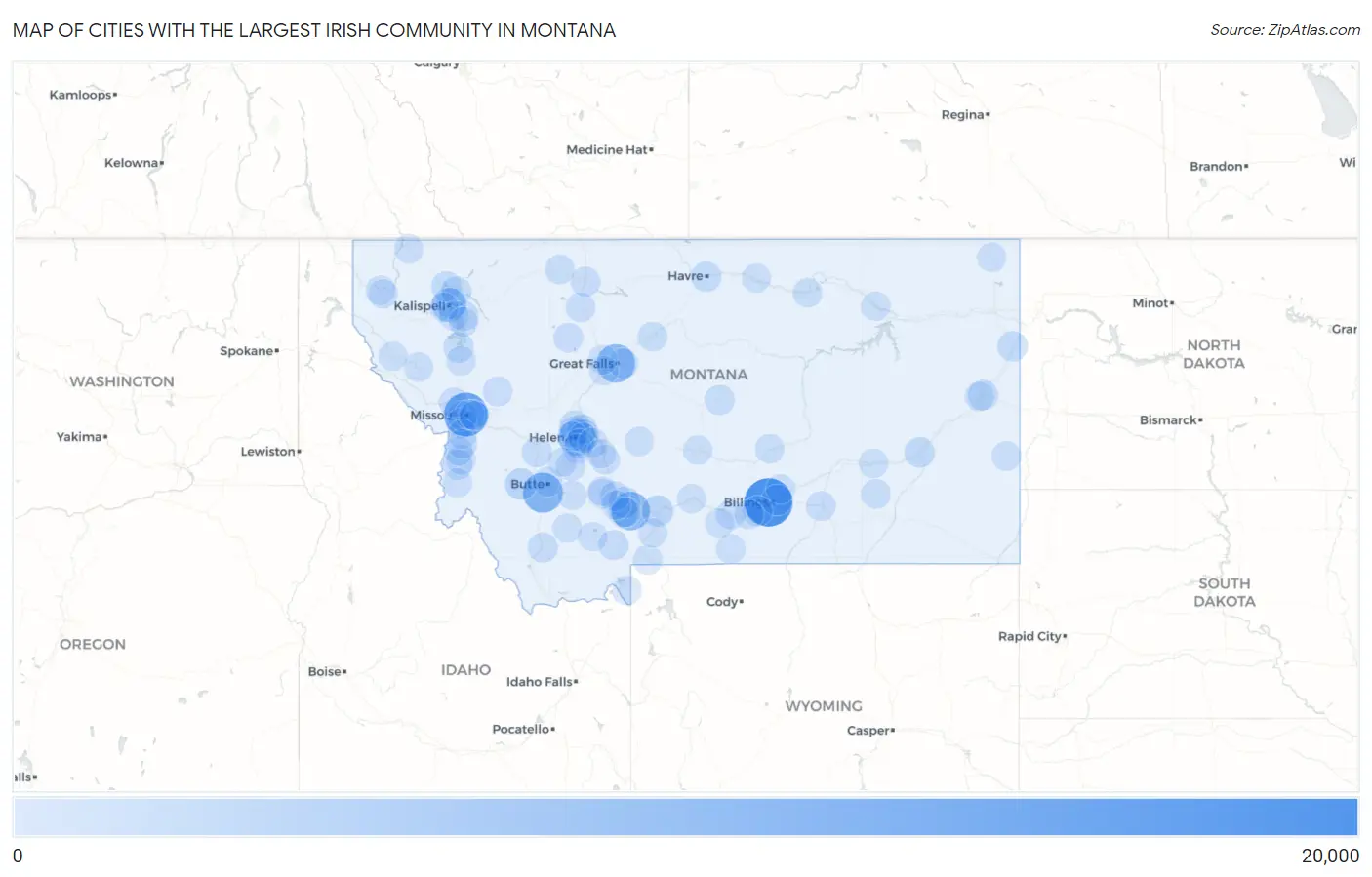 Cities with the Largest Irish Community in Montana Map