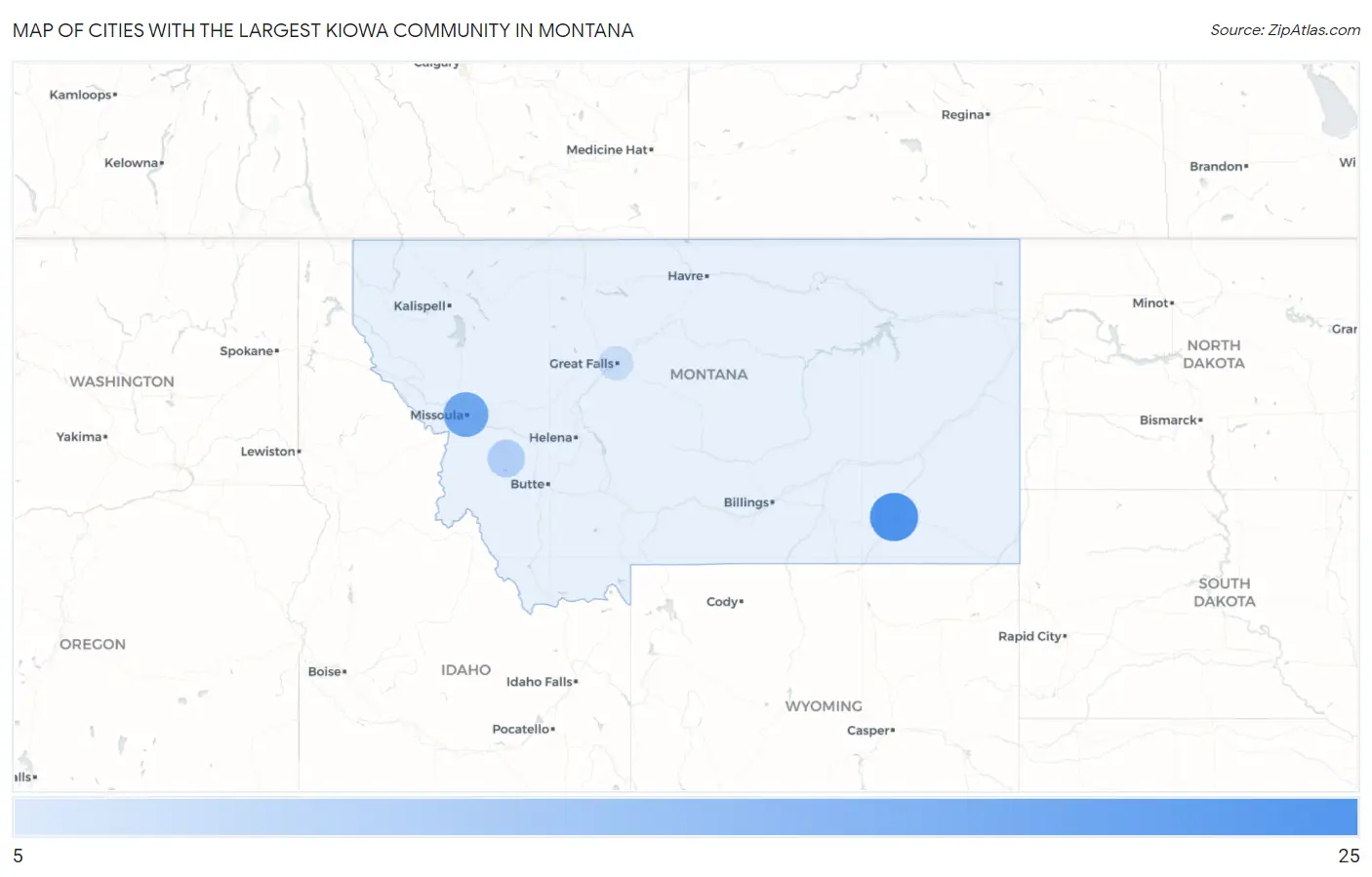 Cities with the Largest Kiowa Community in Montana Map