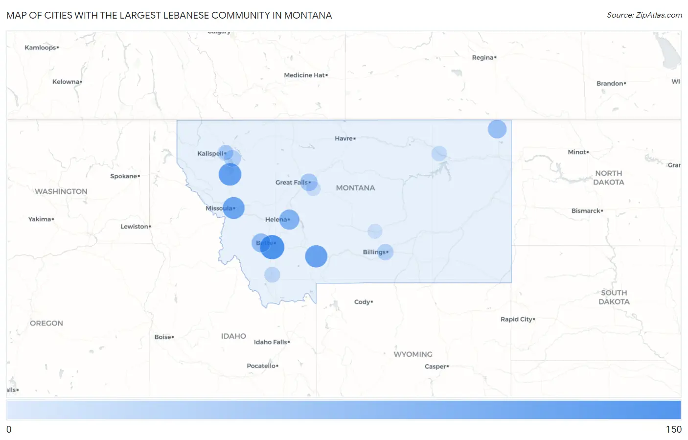 Cities with the Largest Lebanese Community in Montana Map