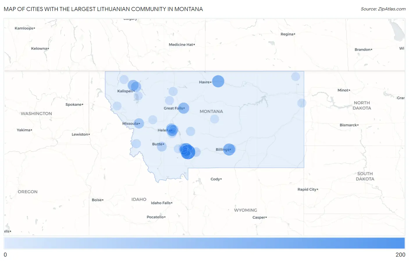 Cities with the Largest Lithuanian Community in Montana Map