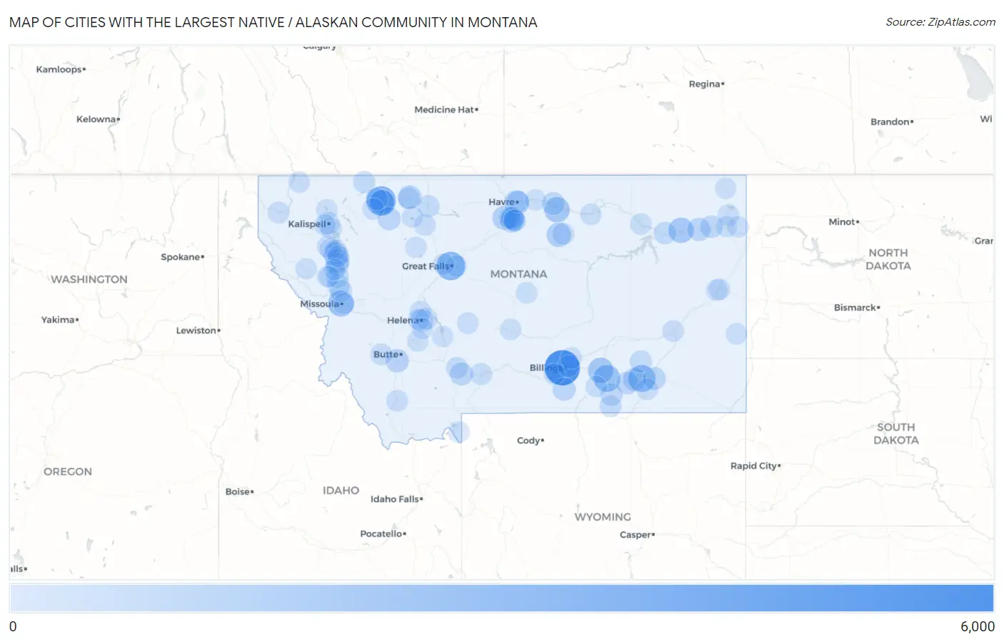 Cities with the Largest Native / Alaskan Community in Montana Map