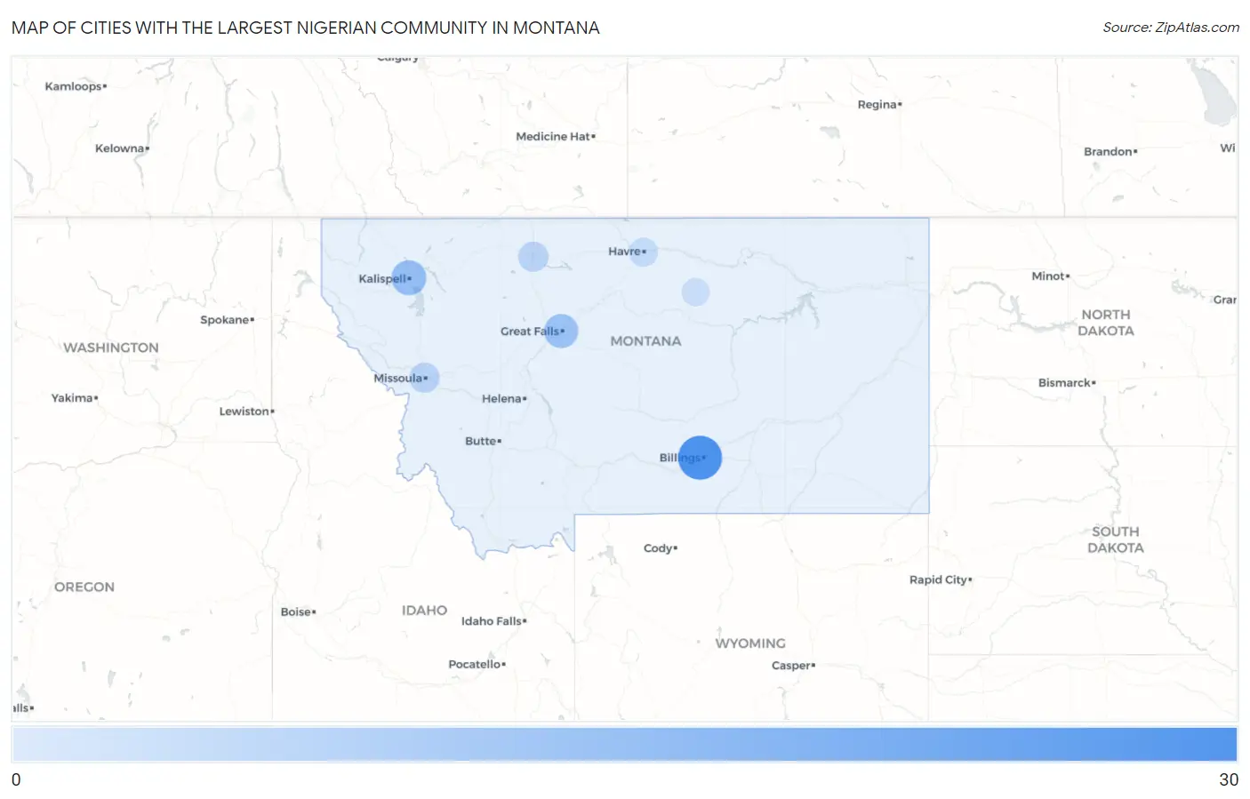 Cities with the Largest Nigerian Community in Montana Map