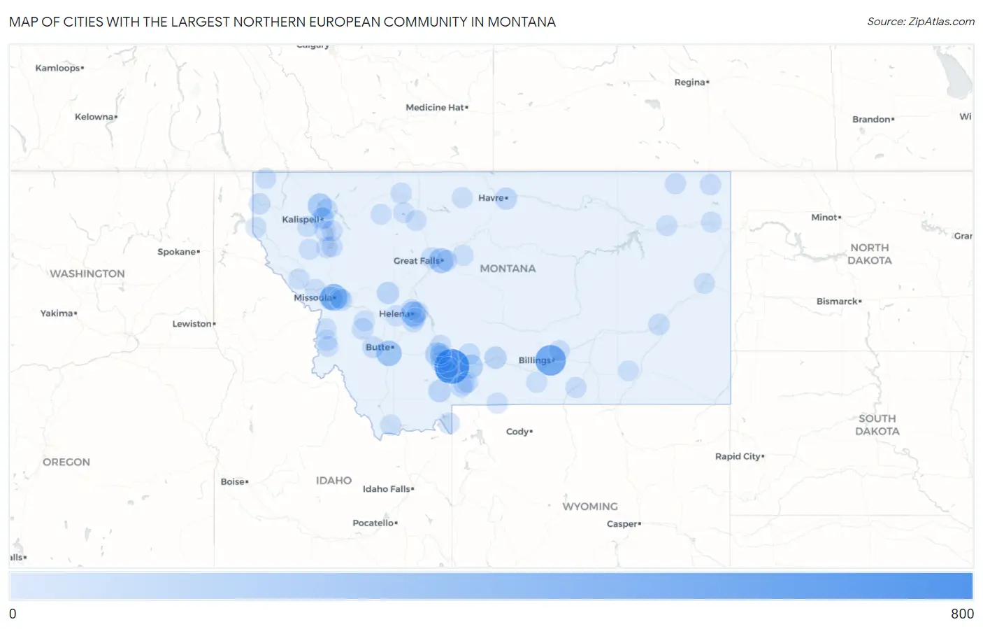 Cities with the Largest Northern European Community in Montana Map