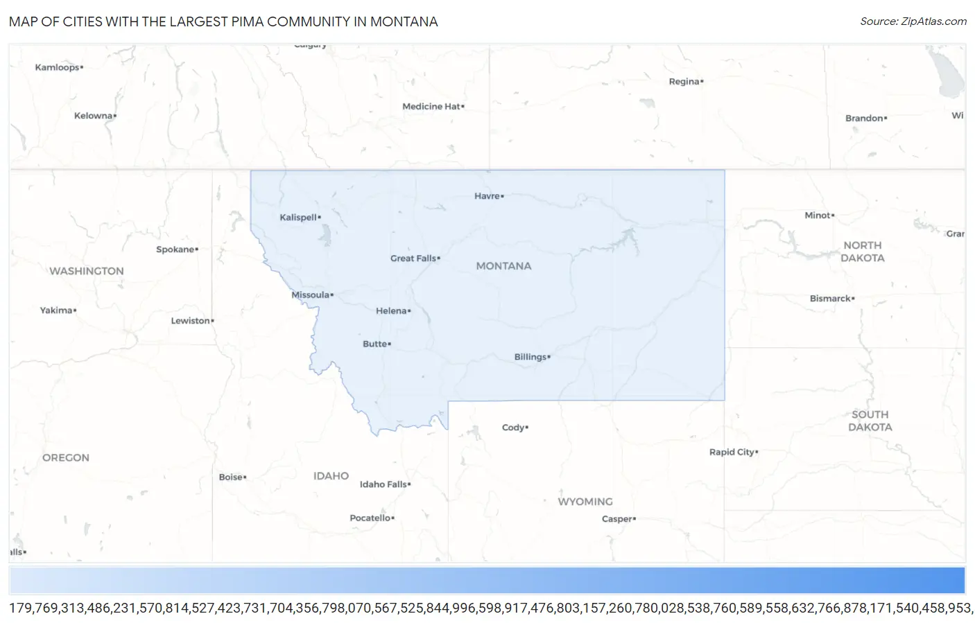 Cities with the Largest Pima Community in Montana Map