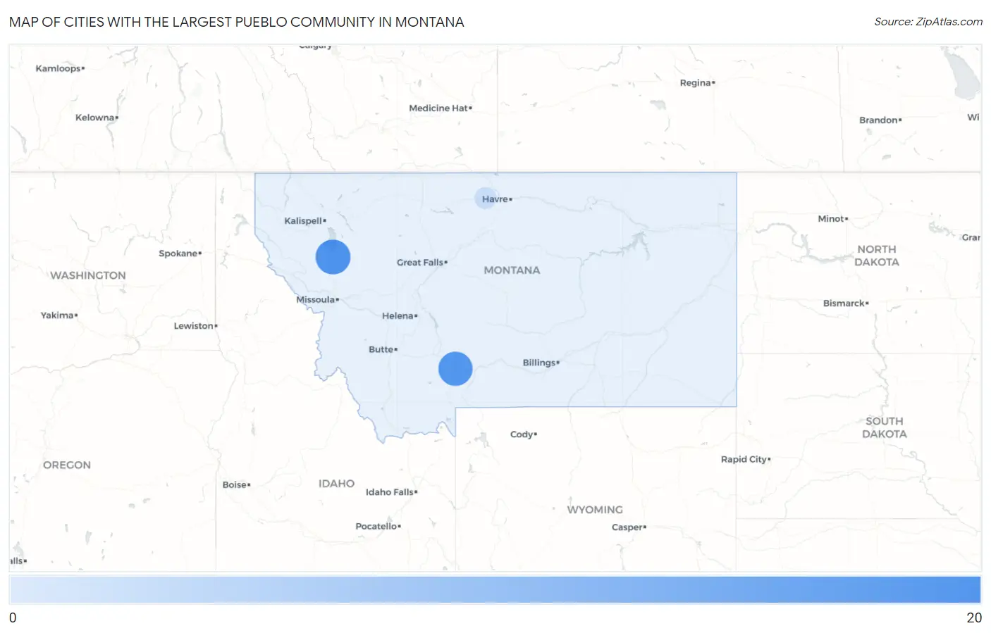 Cities with the Largest Pueblo Community in Montana Map