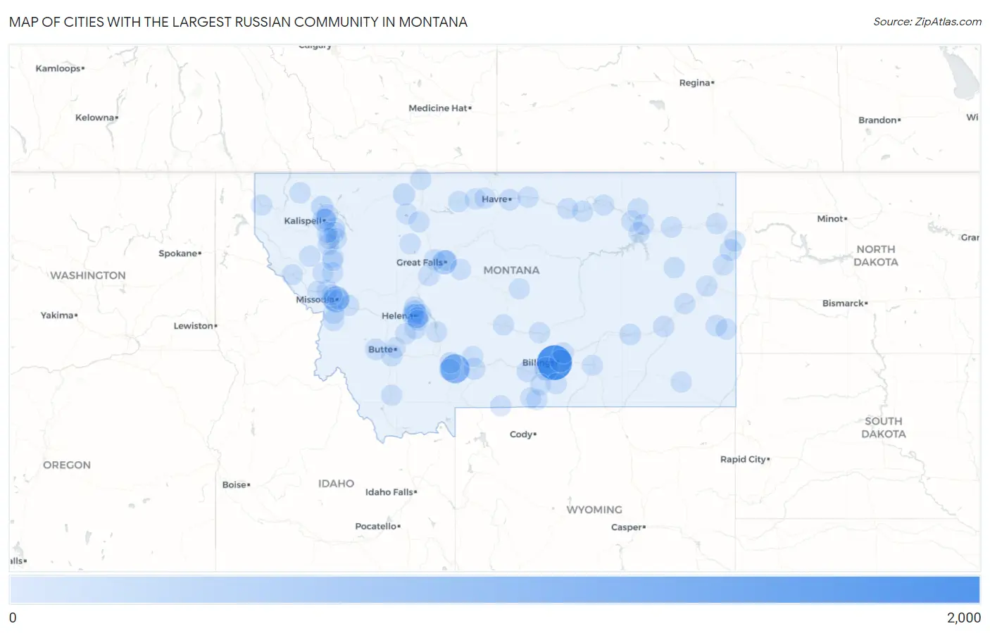 Cities with the Largest Russian Community in Montana Map