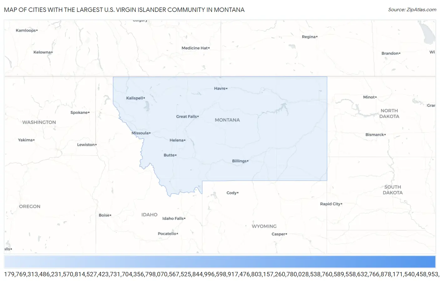 Cities with the Largest U.S. Virgin Islander Community in Montana Map