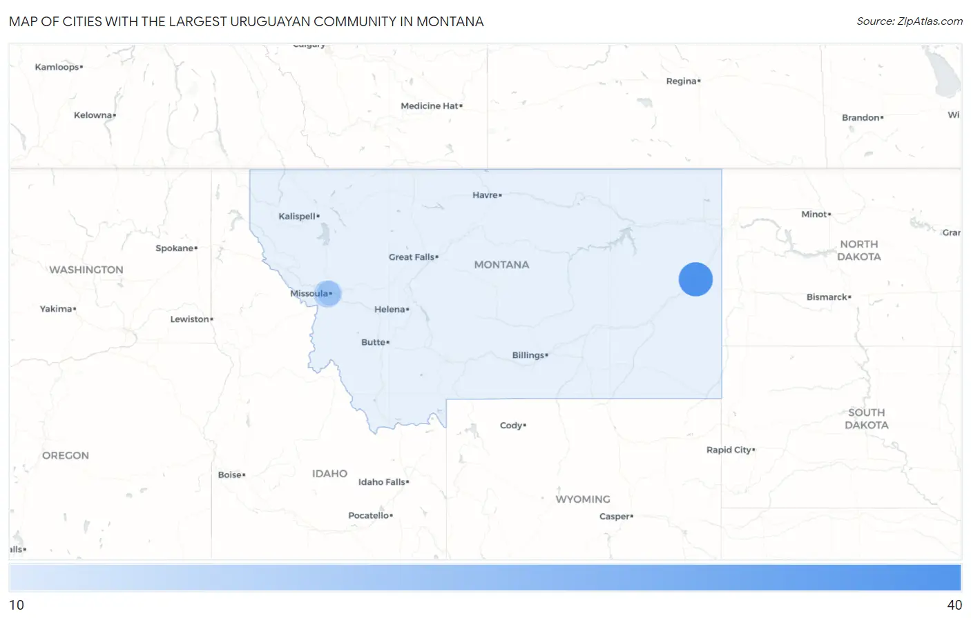 Cities with the Largest Uruguayan Community in Montana Map