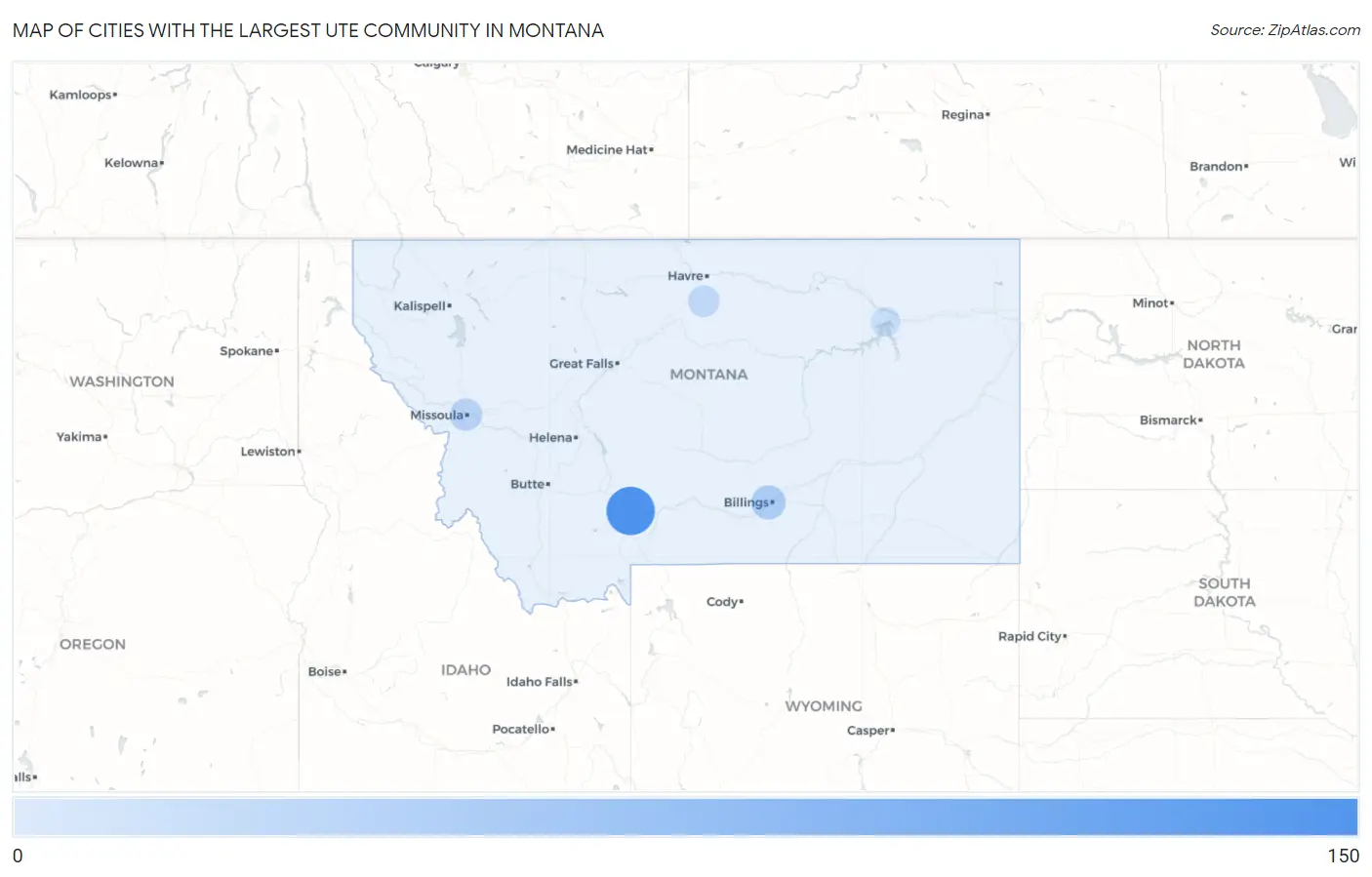 Cities with the Largest Ute Community in Montana Map