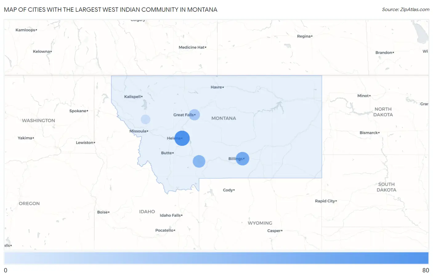 Cities with the Largest West Indian Community in Montana Map