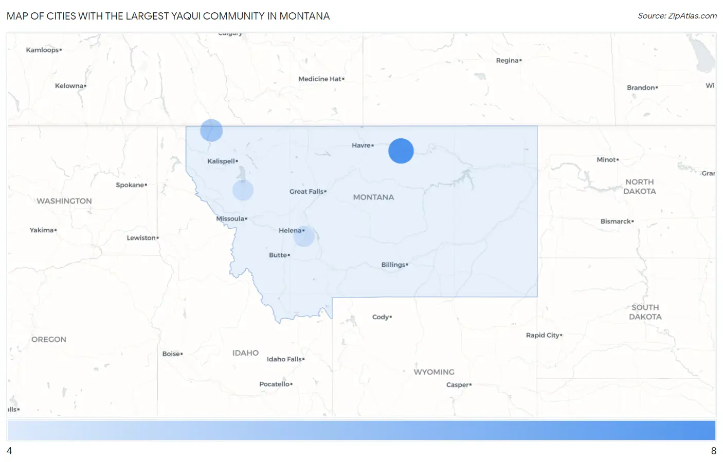 Cities with the Largest Yaqui Community in Montana Map