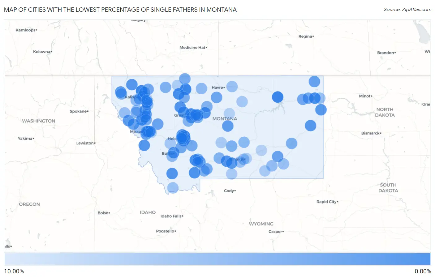 Cities with the Lowest Percentage of Single Fathers in Montana Map