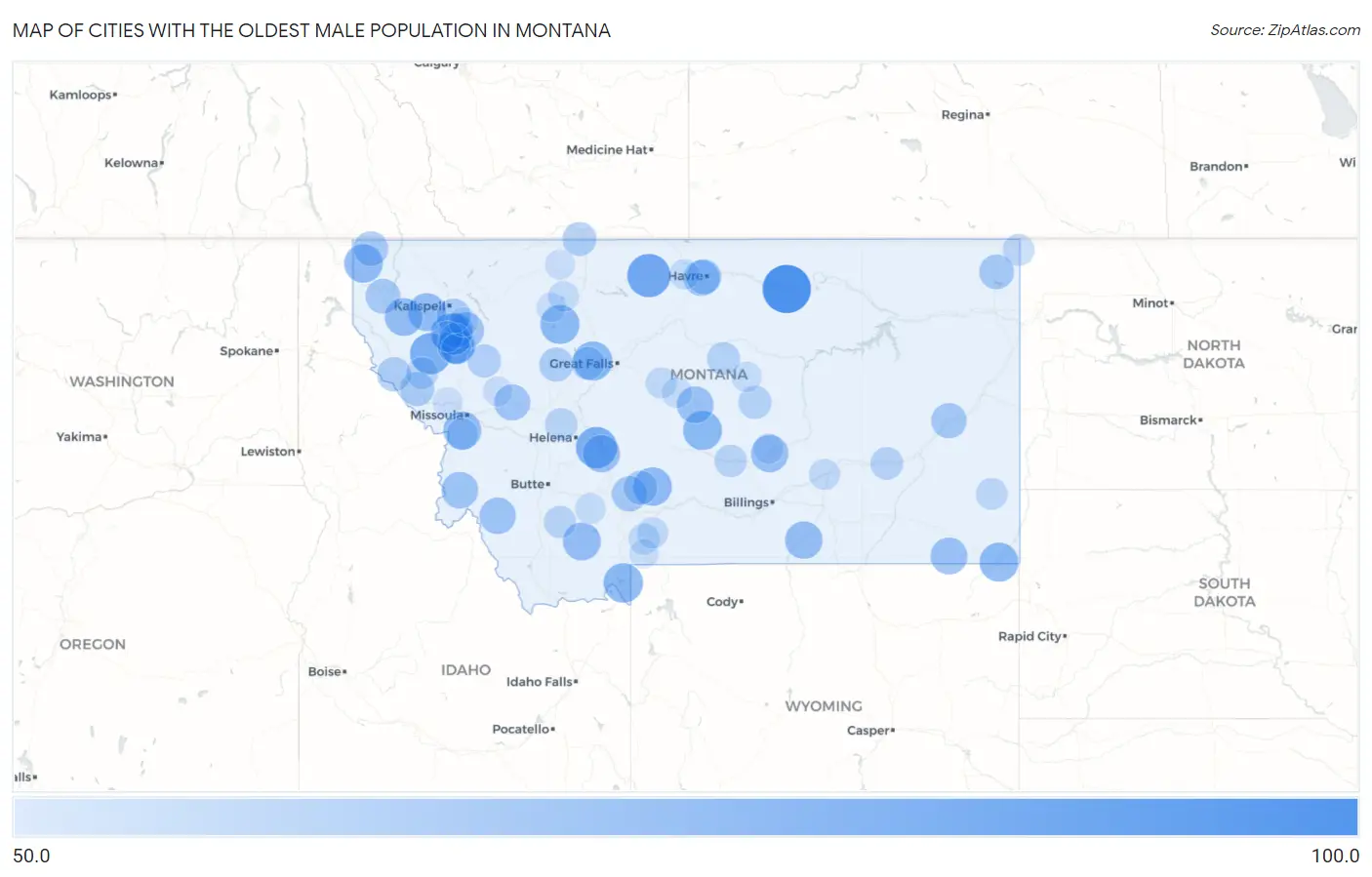 Cities with the Oldest Male Population in Montana Map