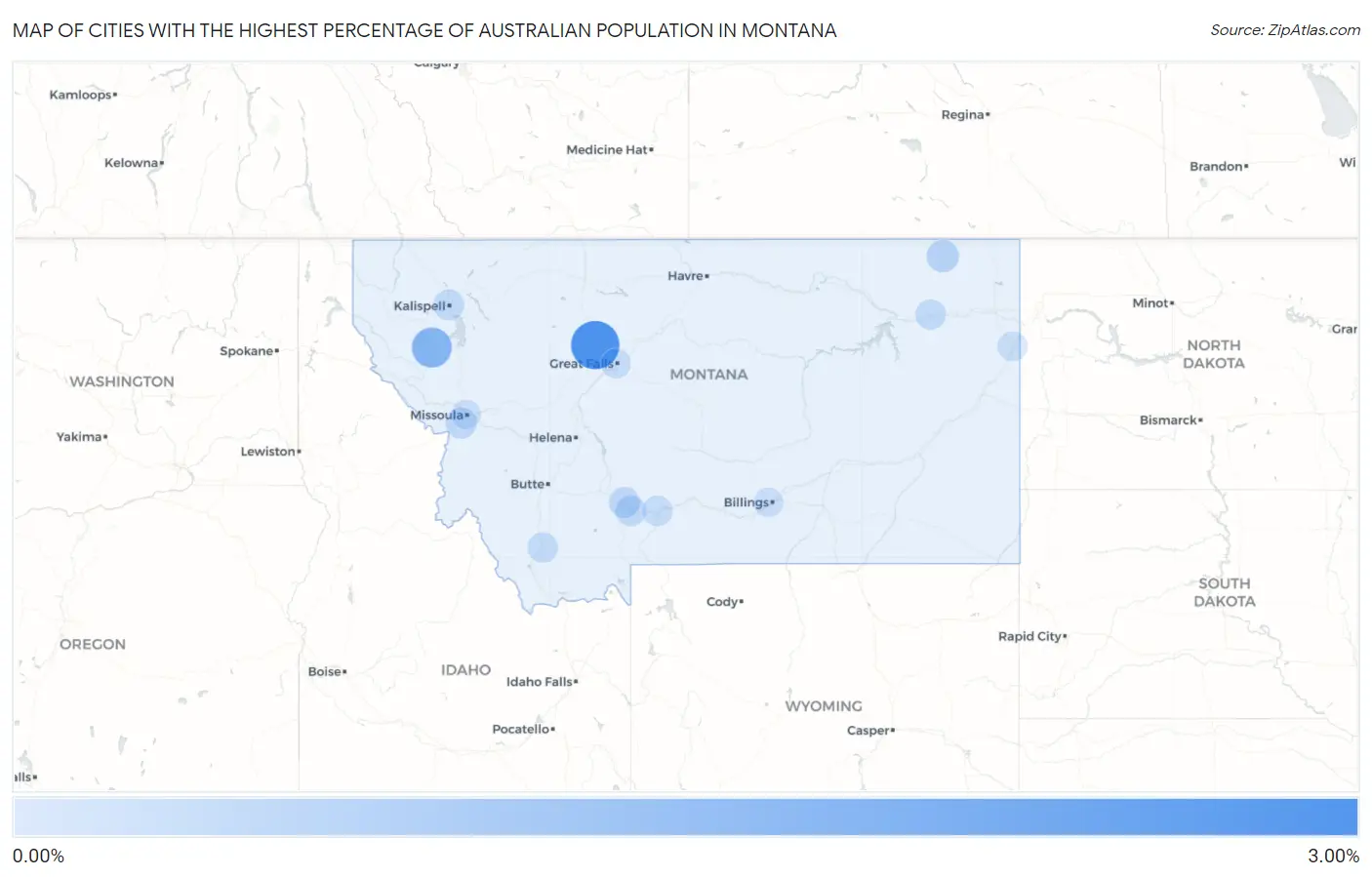 Cities with the Highest Percentage of Australian Population in Montana Map