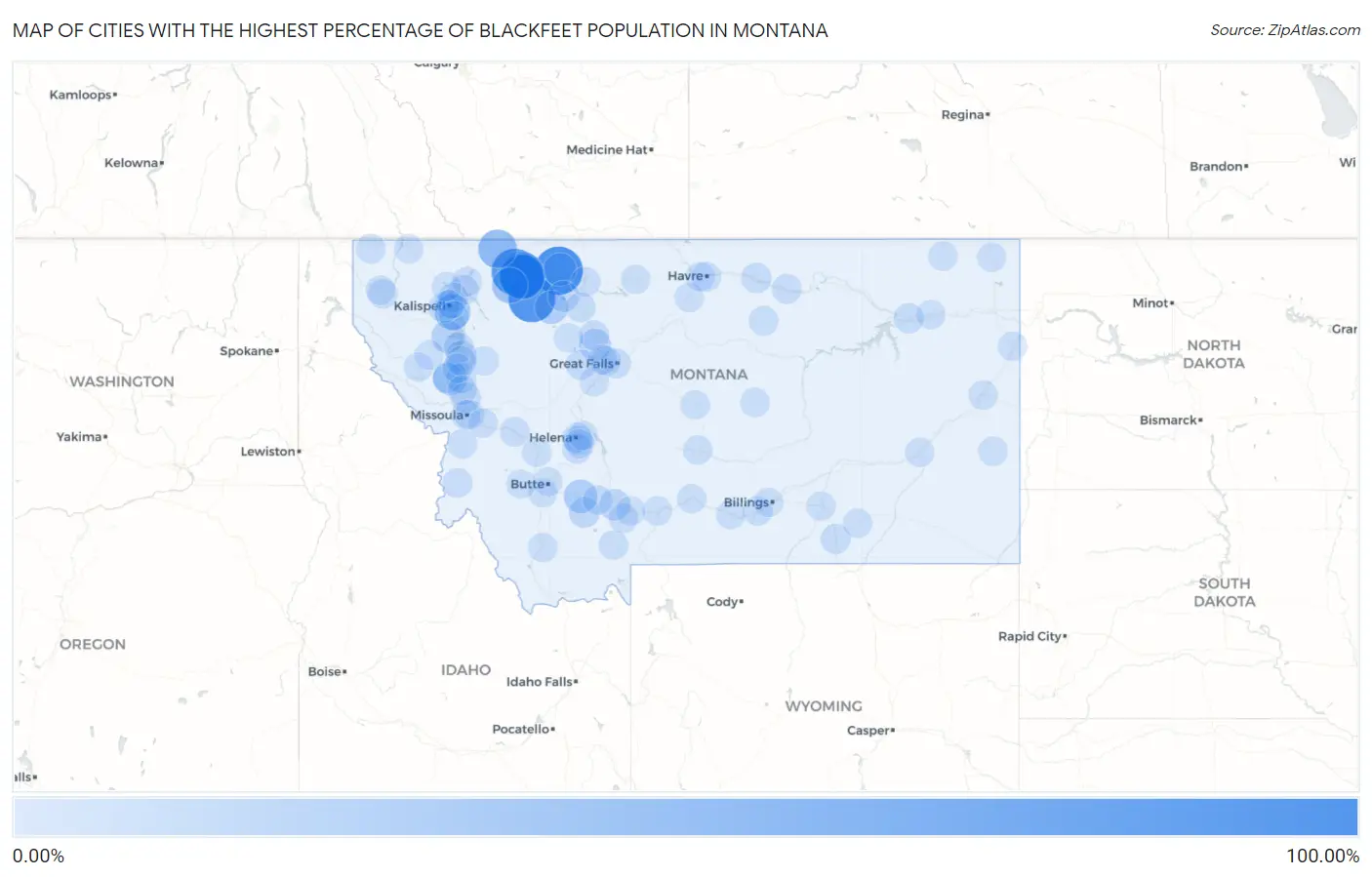 Cities with the Highest Percentage of Blackfeet Population in Montana Map