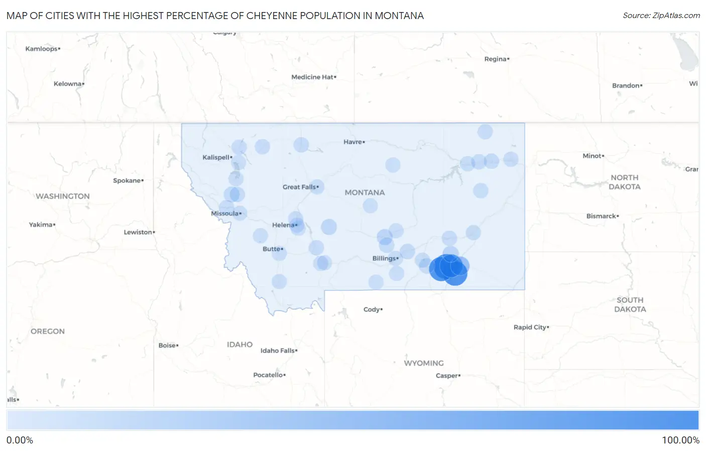 Cities with the Highest Percentage of Cheyenne Population in Montana Map