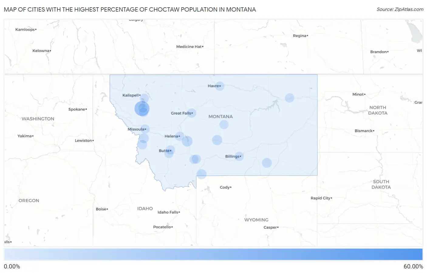 Cities with the Highest Percentage of Choctaw Population in Montana Map