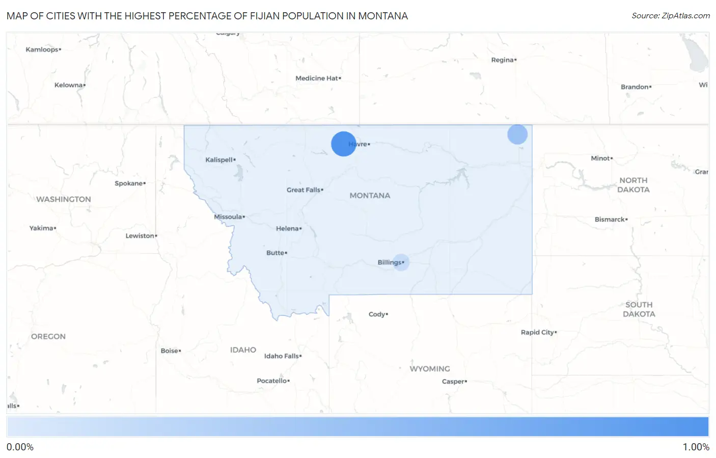 Cities with the Highest Percentage of Fijian Population in Montana Map