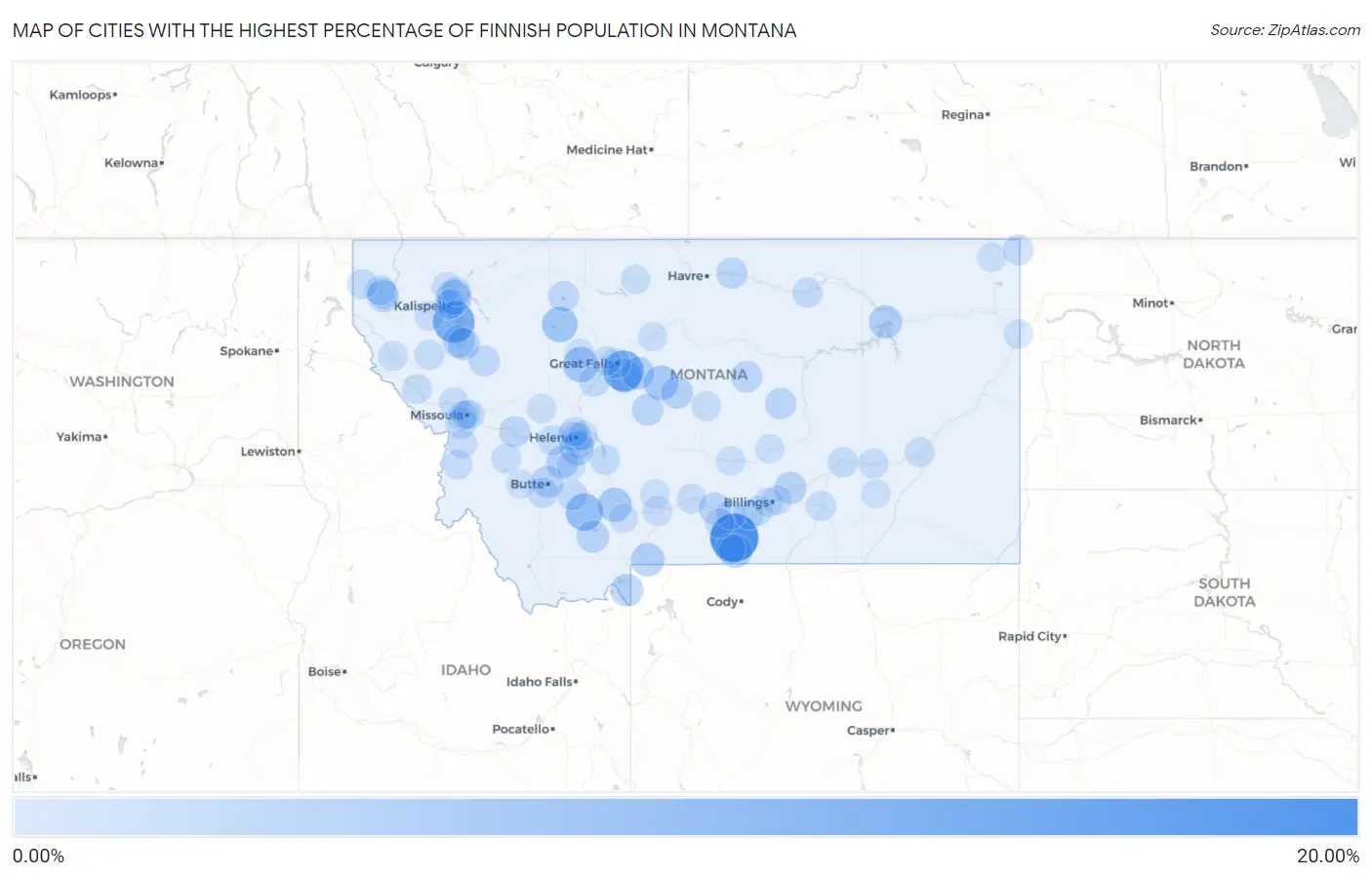 Cities with the Highest Percentage of Finnish Population in Montana Map