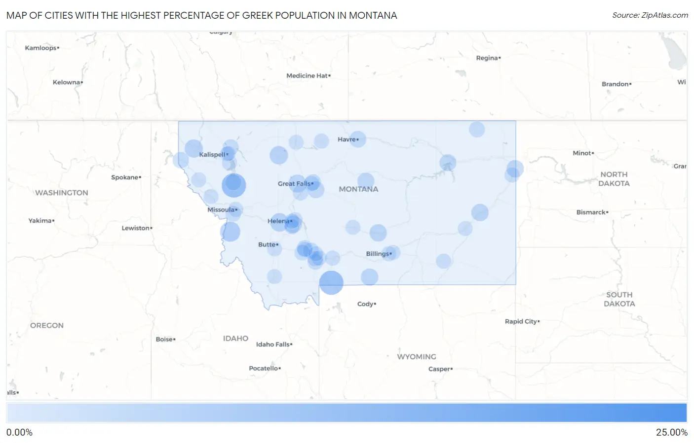 Cities with the Highest Percentage of Greek Population in Montana Map