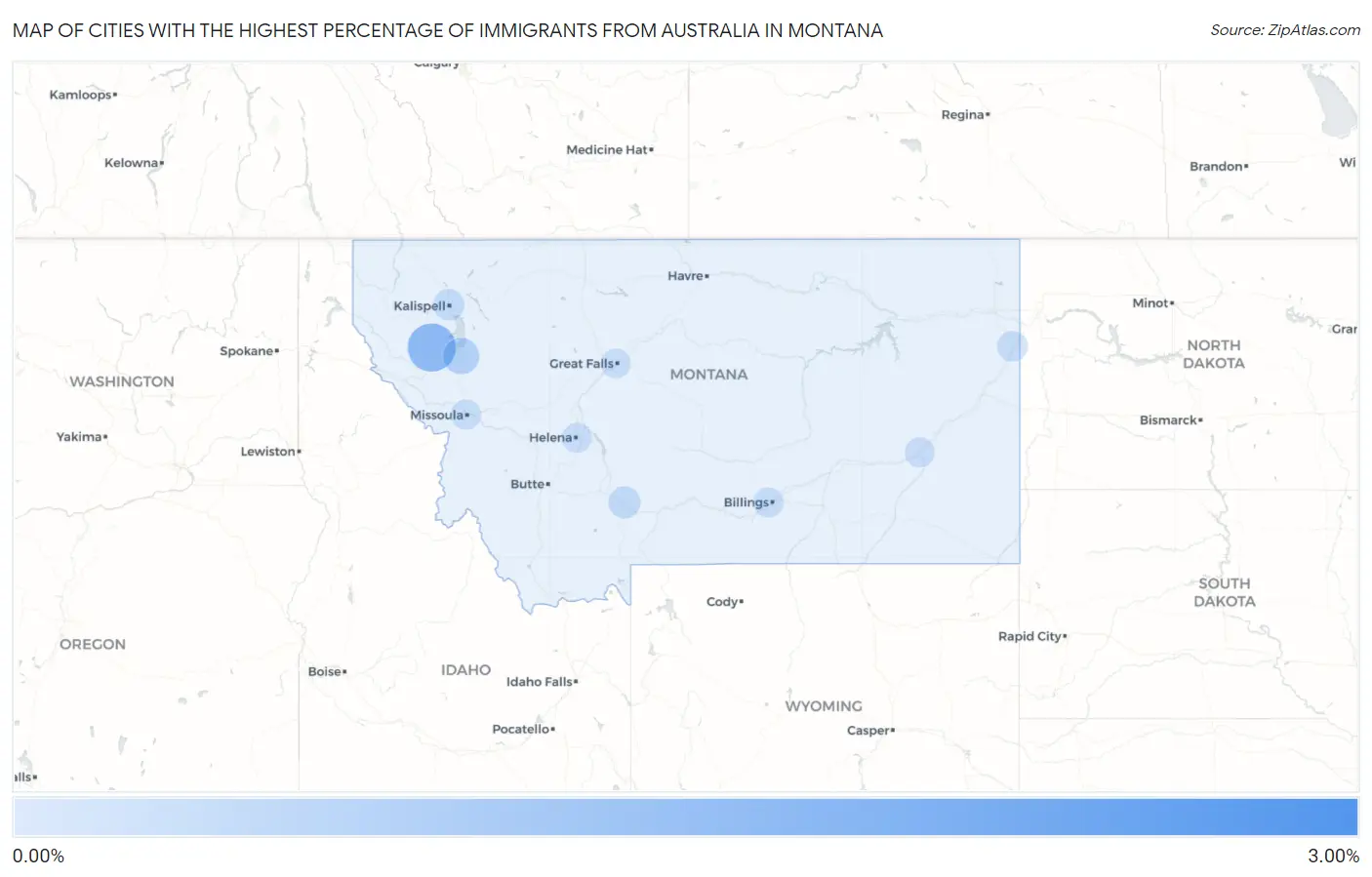 Cities with the Highest Percentage of Immigrants from Australia in Montana Map