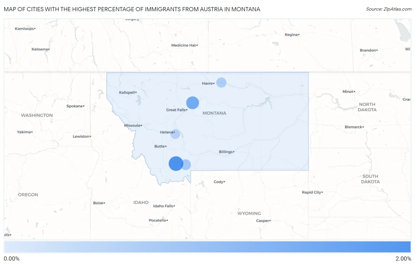 Cities with the Highest Percentage of Immigrants from Austria in Montana Map