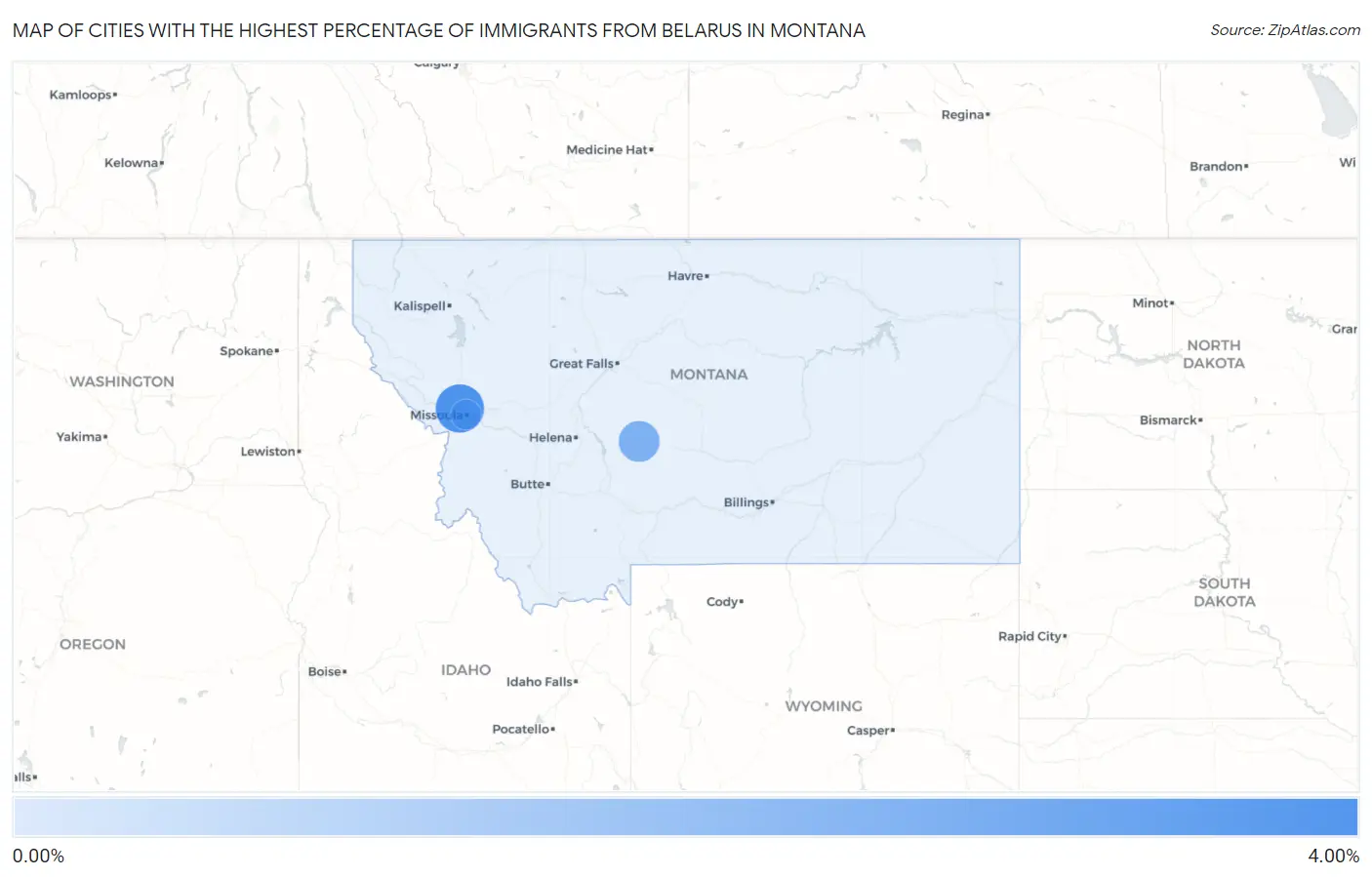 Cities with the Highest Percentage of Immigrants from Belarus in Montana Map