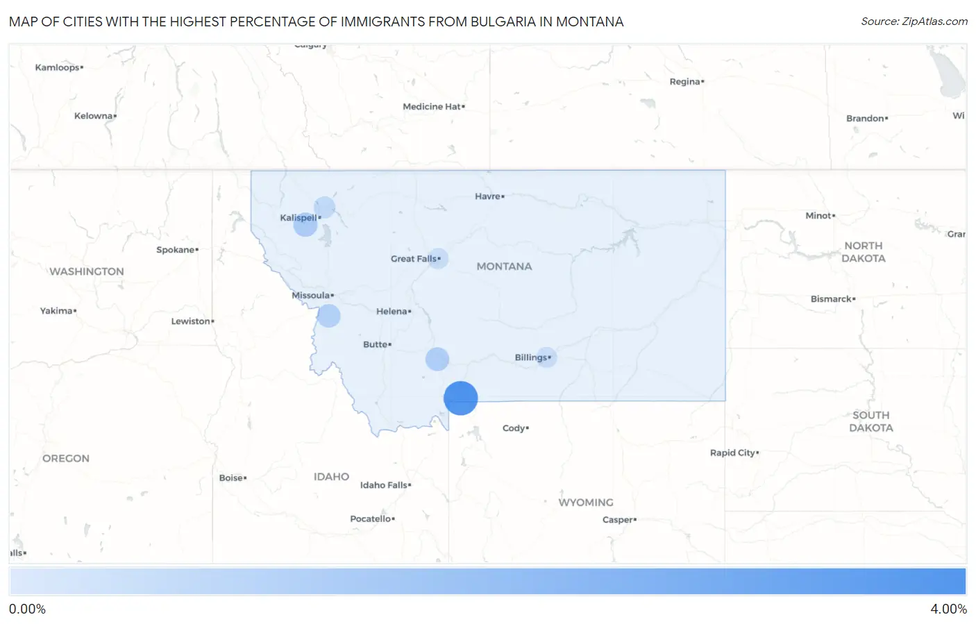 Cities with the Highest Percentage of Immigrants from Bulgaria in Montana Map