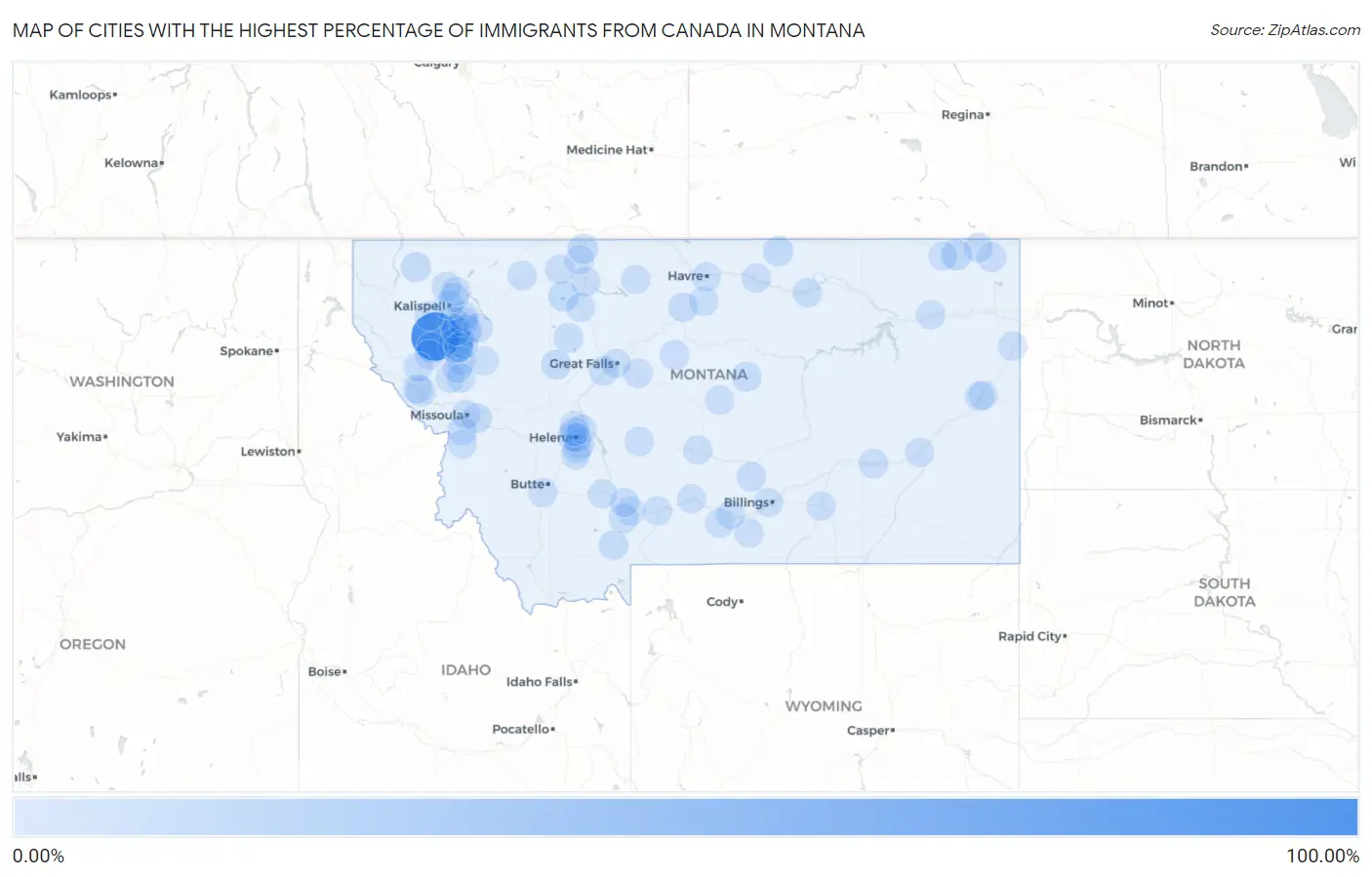 Cities with the Highest Percentage of Immigrants from Canada in Montana Map