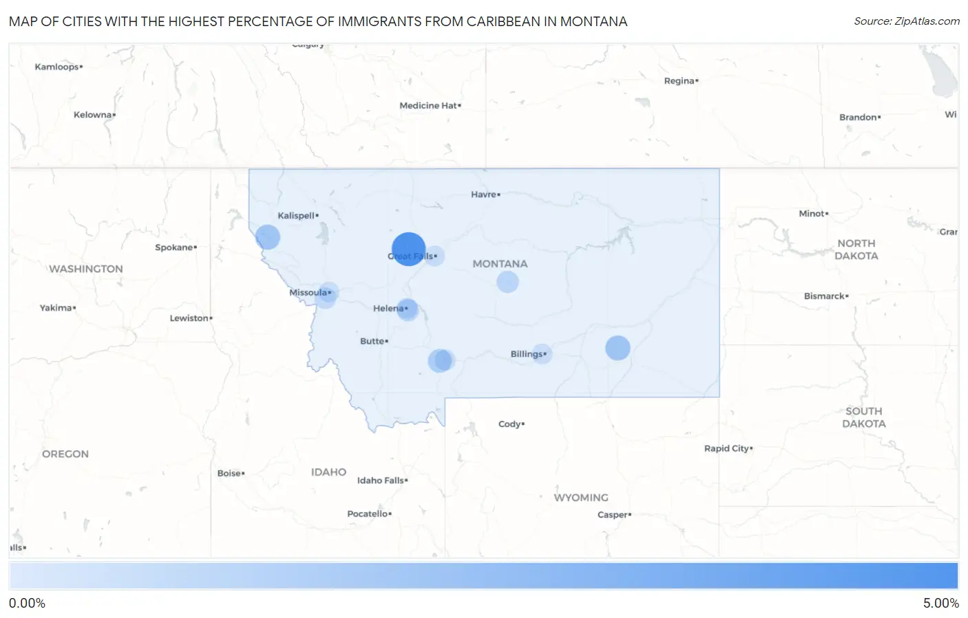 Cities with the Highest Percentage of Immigrants from Caribbean in Montana Map