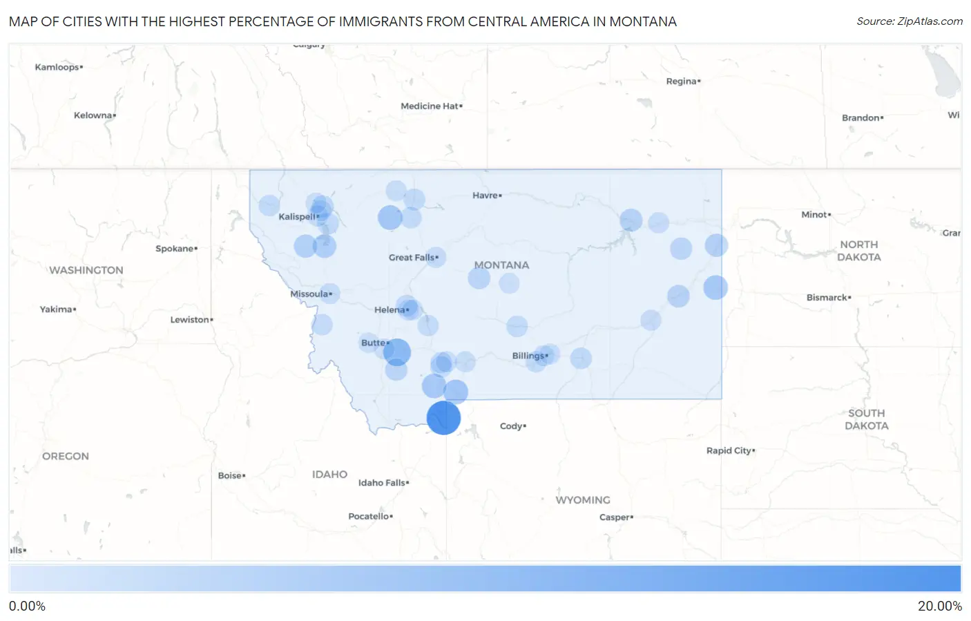 Cities with the Highest Percentage of Immigrants from Central America in Montana Map
