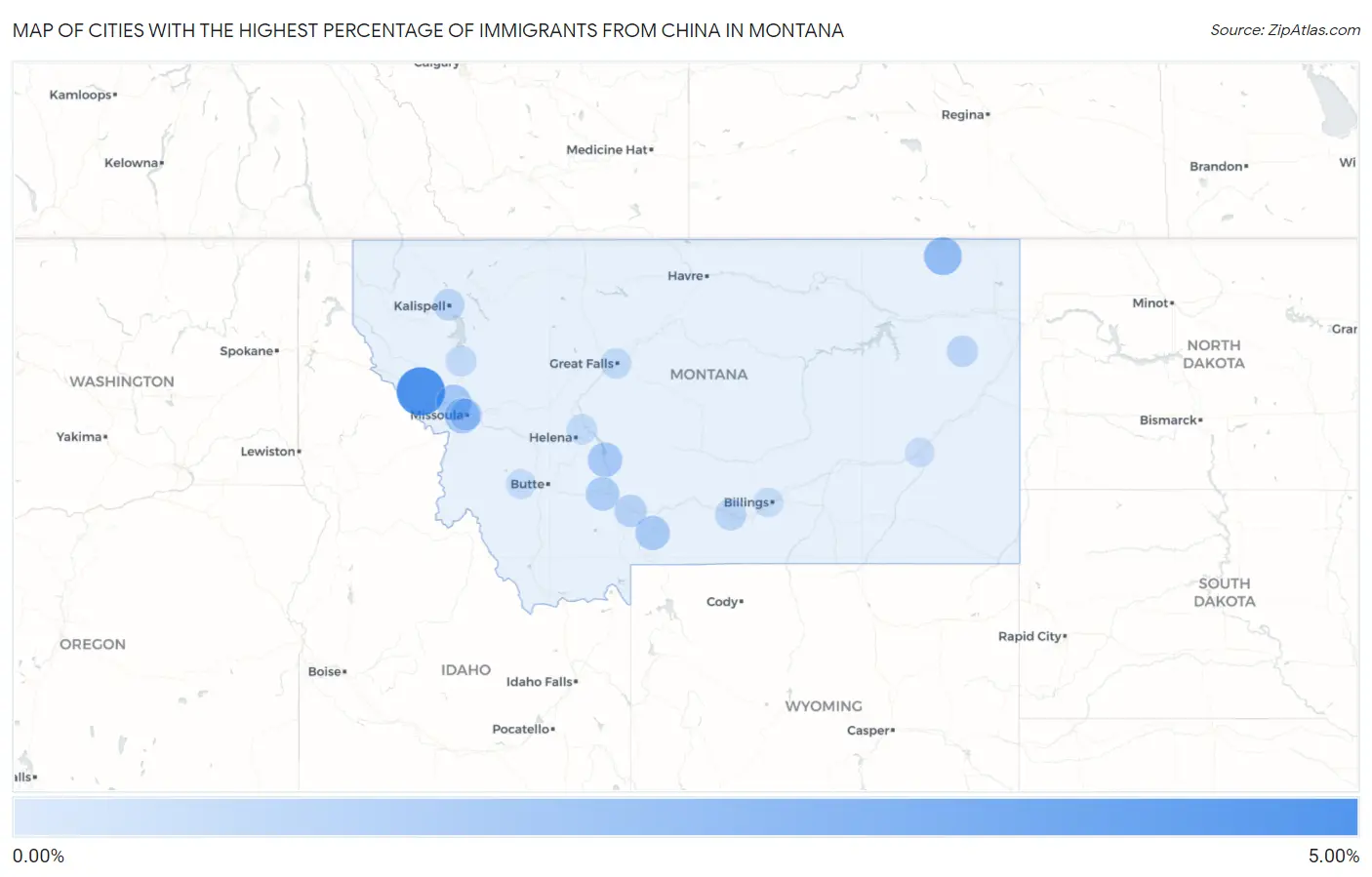 Cities with the Highest Percentage of Immigrants from China in Montana Map